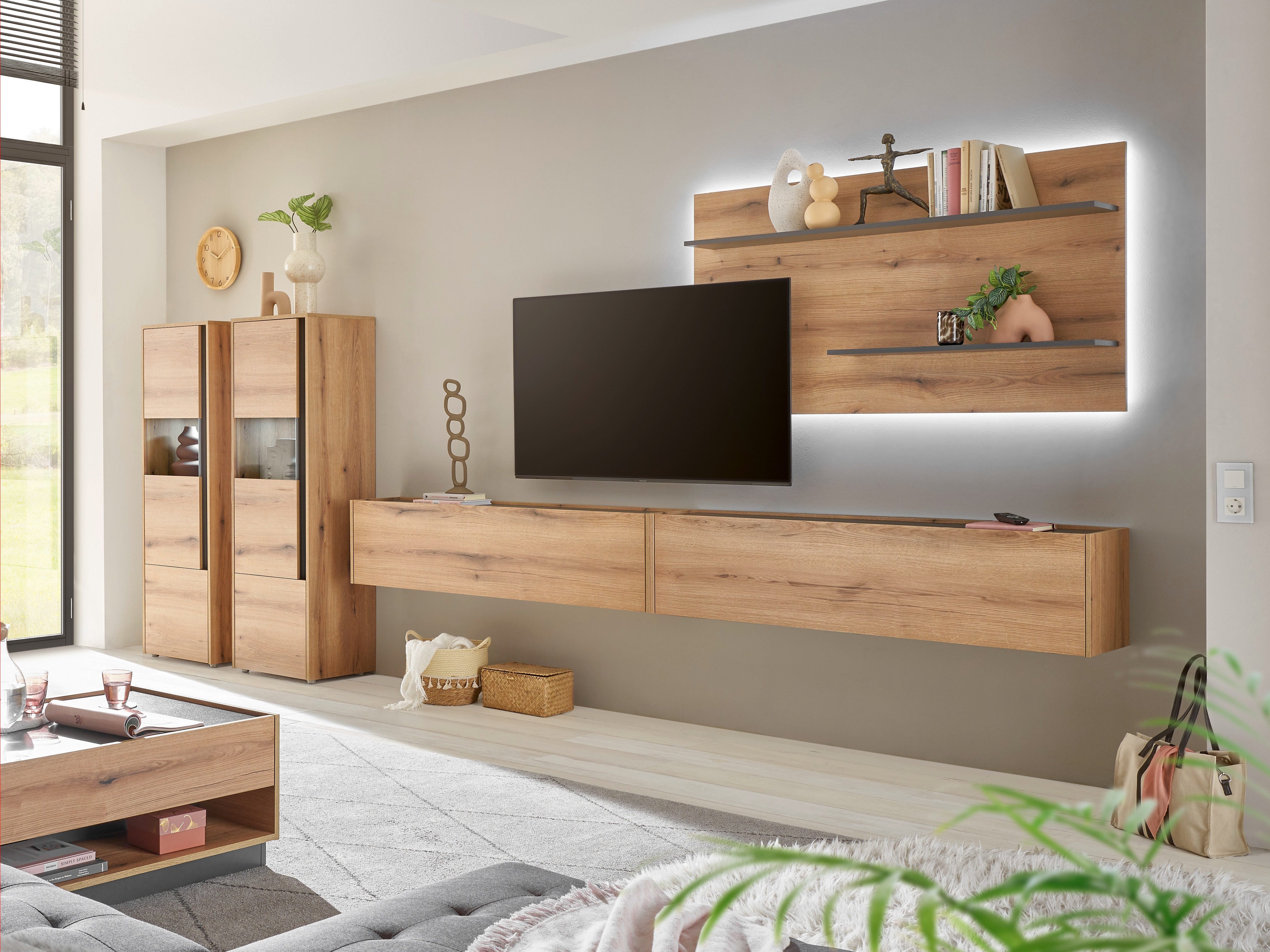 Conjunto para sala de estar Elbsori 135 (Carvalho + Antracite)