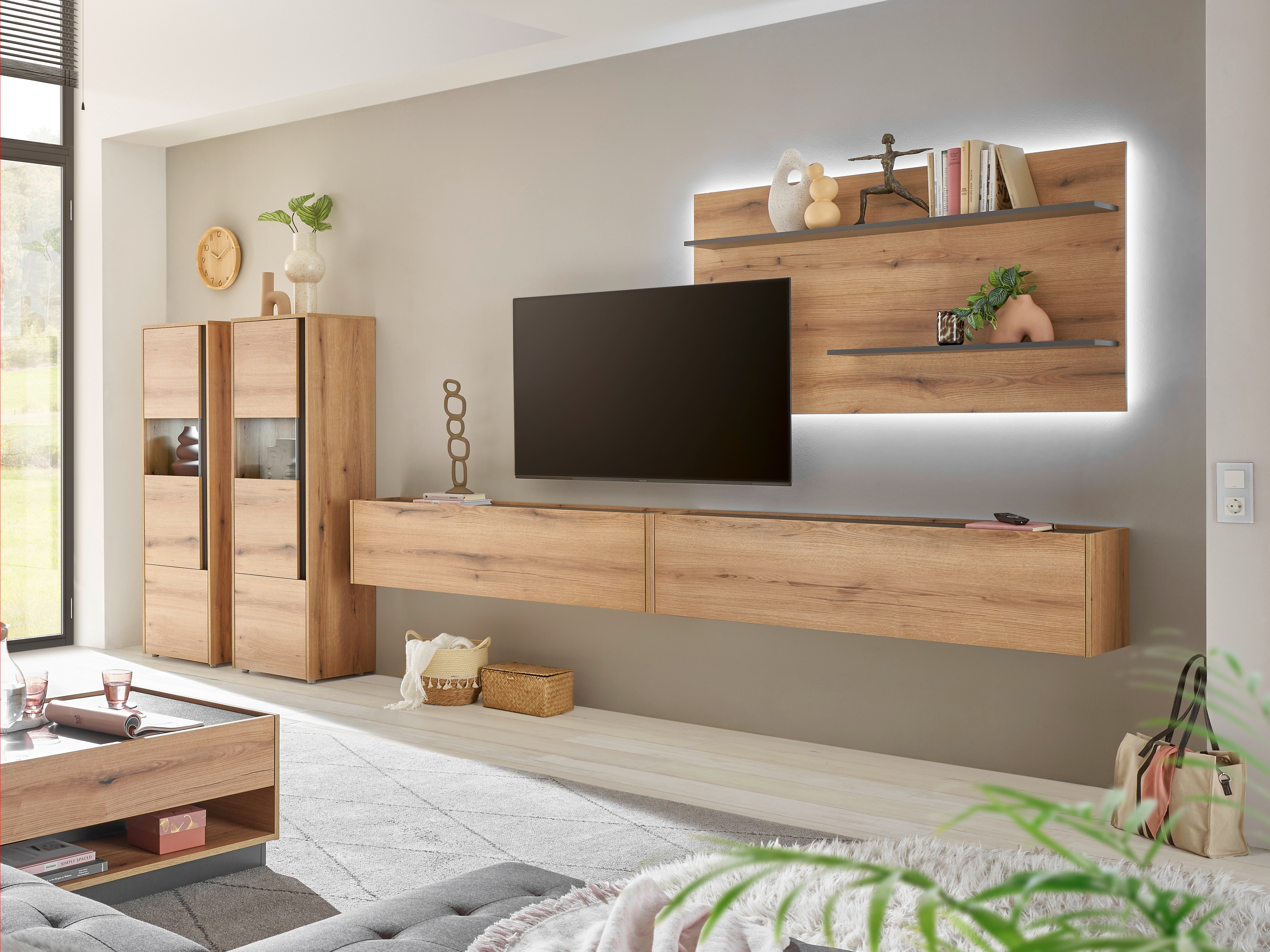 Conjunto para sala de estar Elbsori 135 (Carvalho + Antracite)