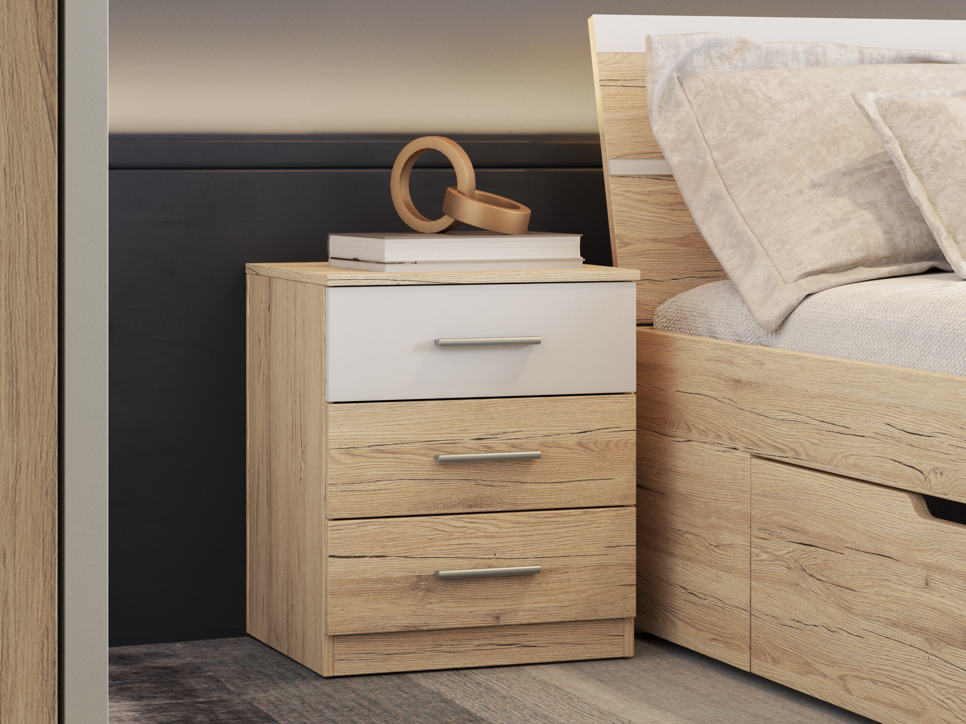 Mesa de cabeceira Melvele 100 (Carvalho de san remo + Branco)