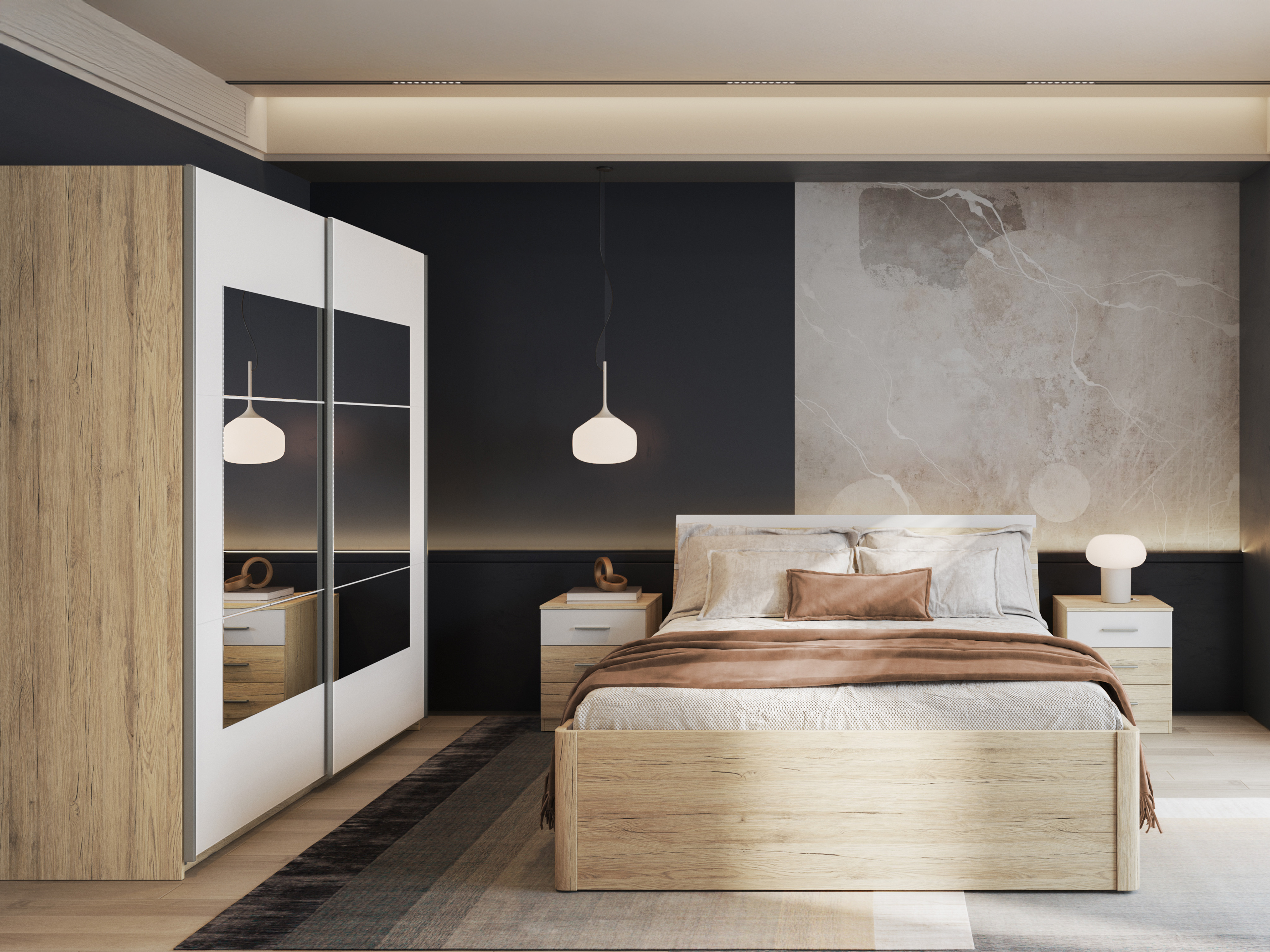 Mesa de cabeceira Melvele 100 (Carvalho de san remo + Branco)