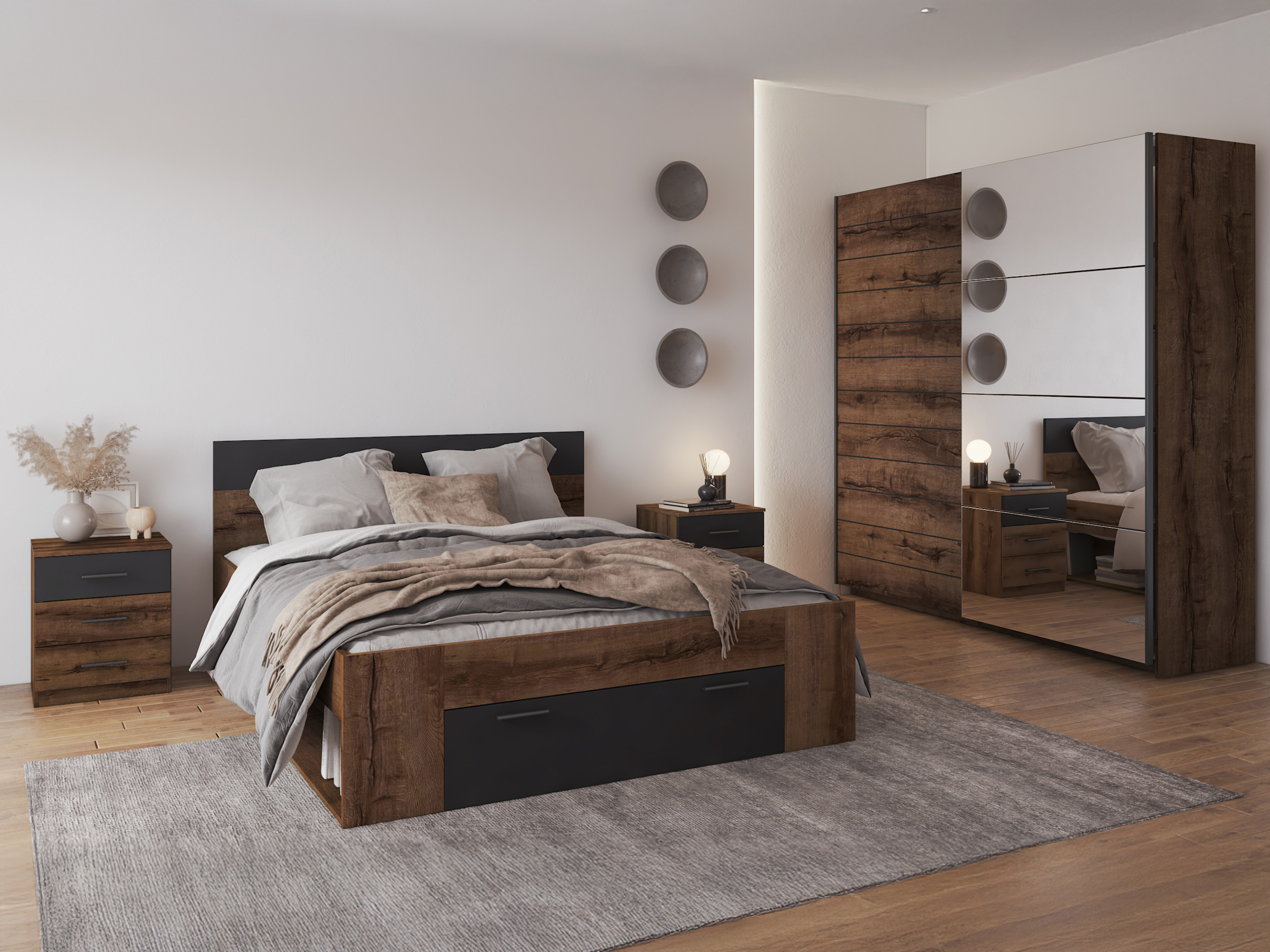 Mesa de cabeceira Melvele 100 (Carvalho do Monastery + Preto)