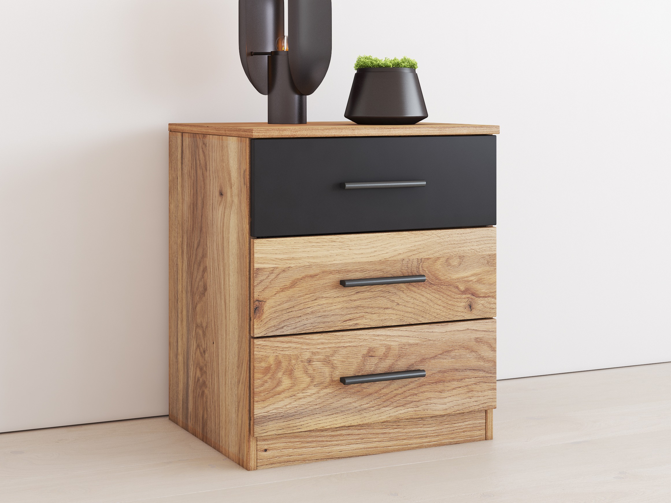 Mesa de cabeceira Melvele 100 (Carvalho + Preto)