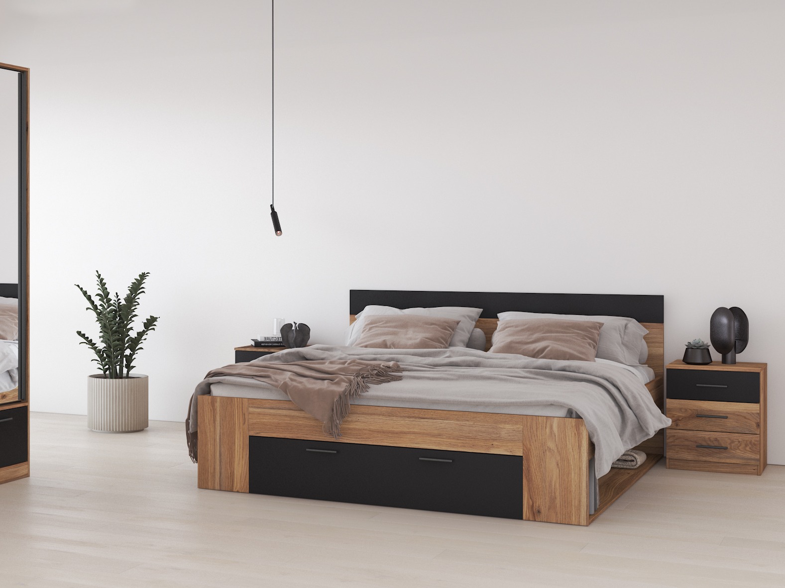 Mesa de cabeceira Melvele 100 (Carvalho + Preto)