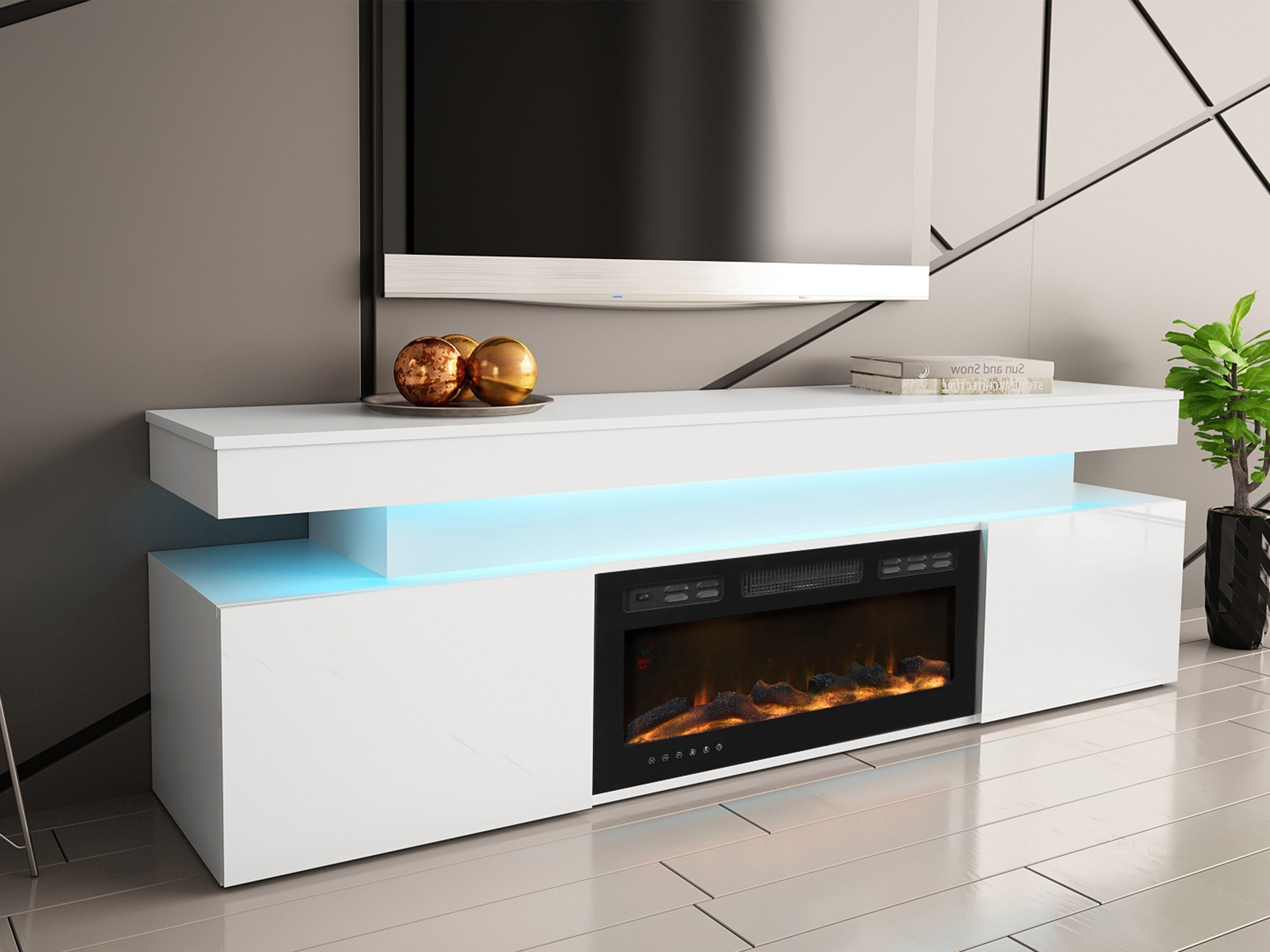 Móvel de TV Monfero 104 (Branco + Branco brilhante)