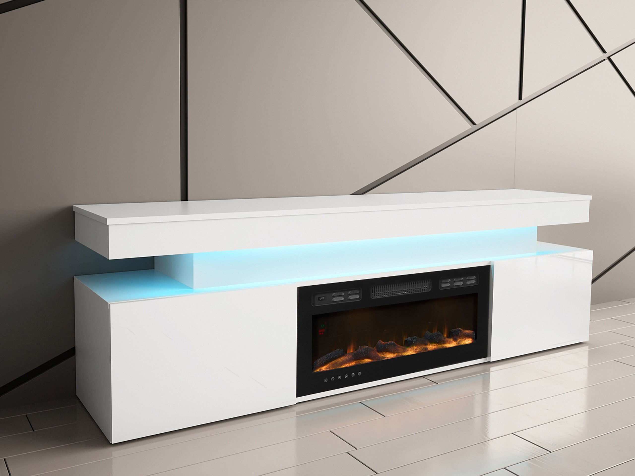 Móvel de TV Monfero 104 (Branco + Branco brilhante)