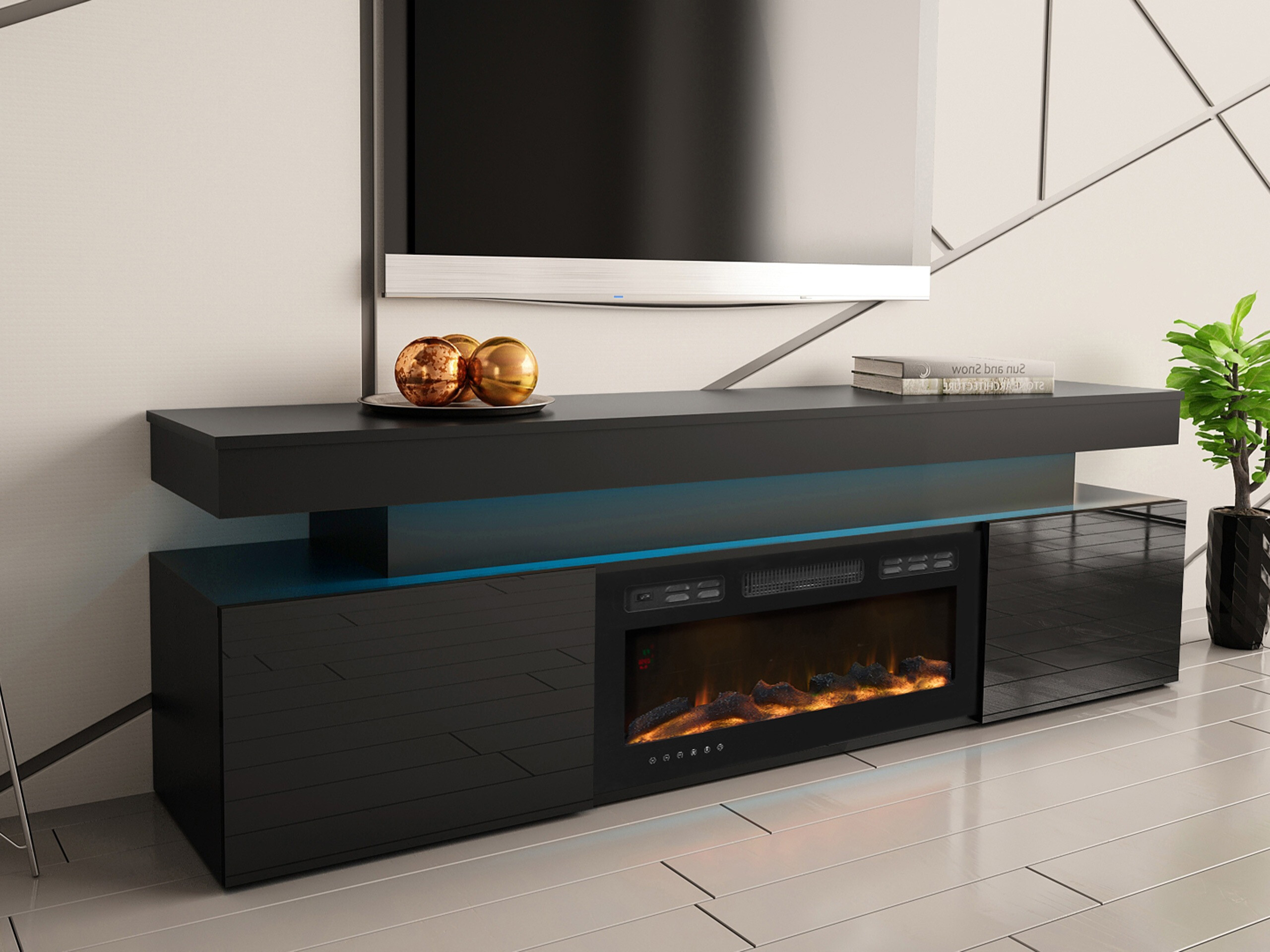 Móvel de TV Monfero 104 (Preto + Preto brilhante)