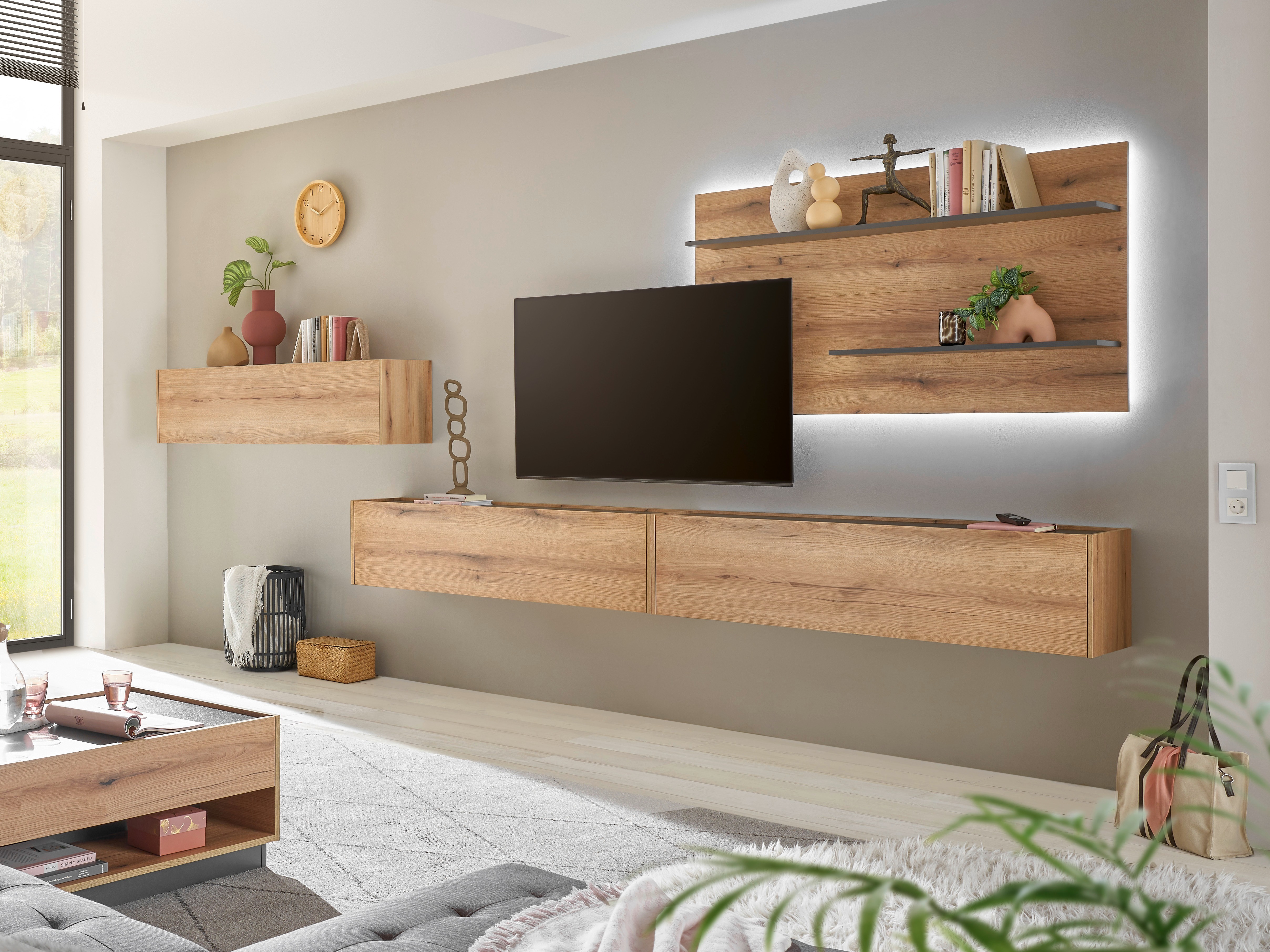 Conjunto para sala de estar Elbsori 121 (Carvalho + Antracite)