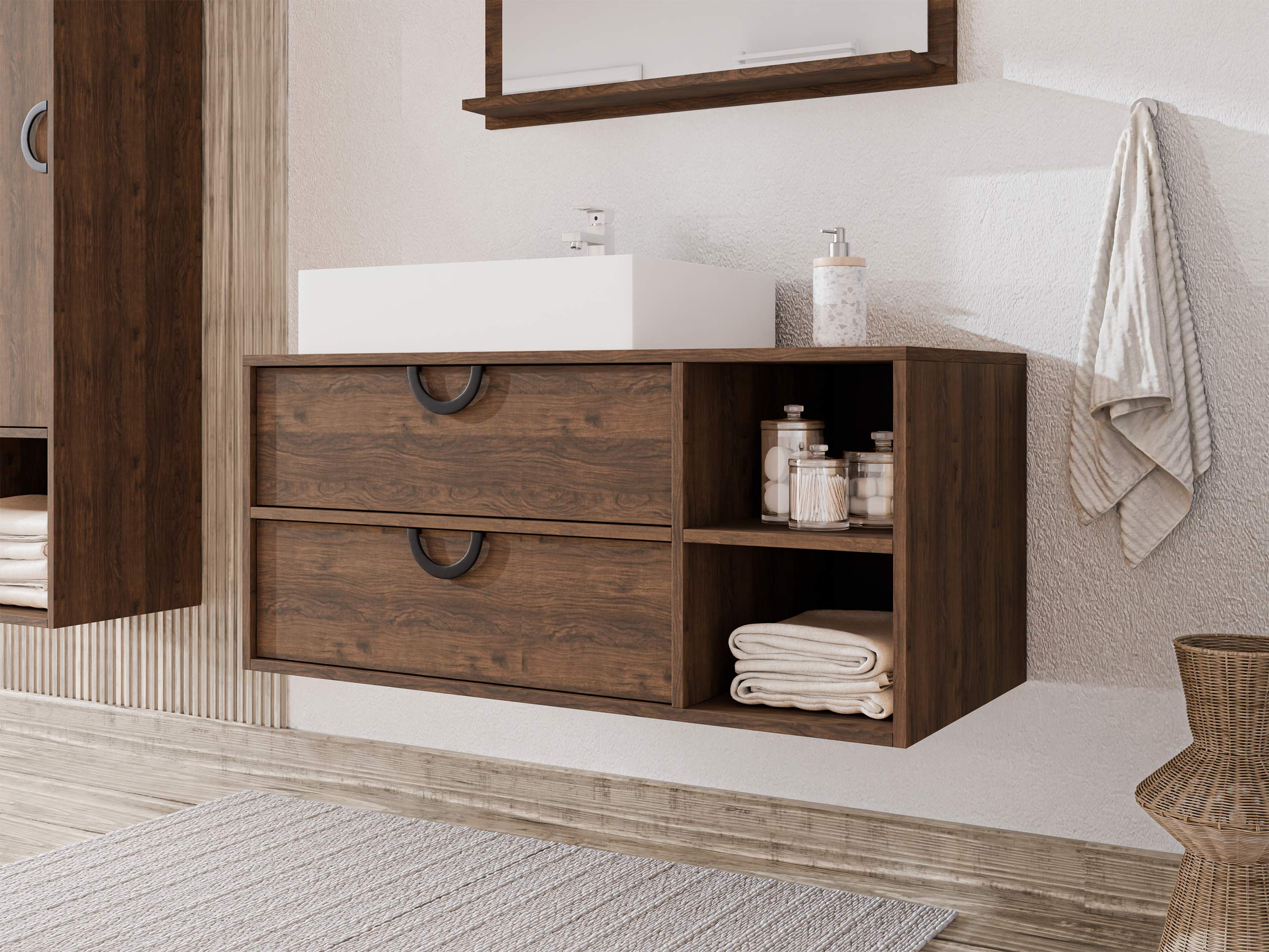 Armário suspenso para casa de banho para lavatório Sodalis (Nogueira)