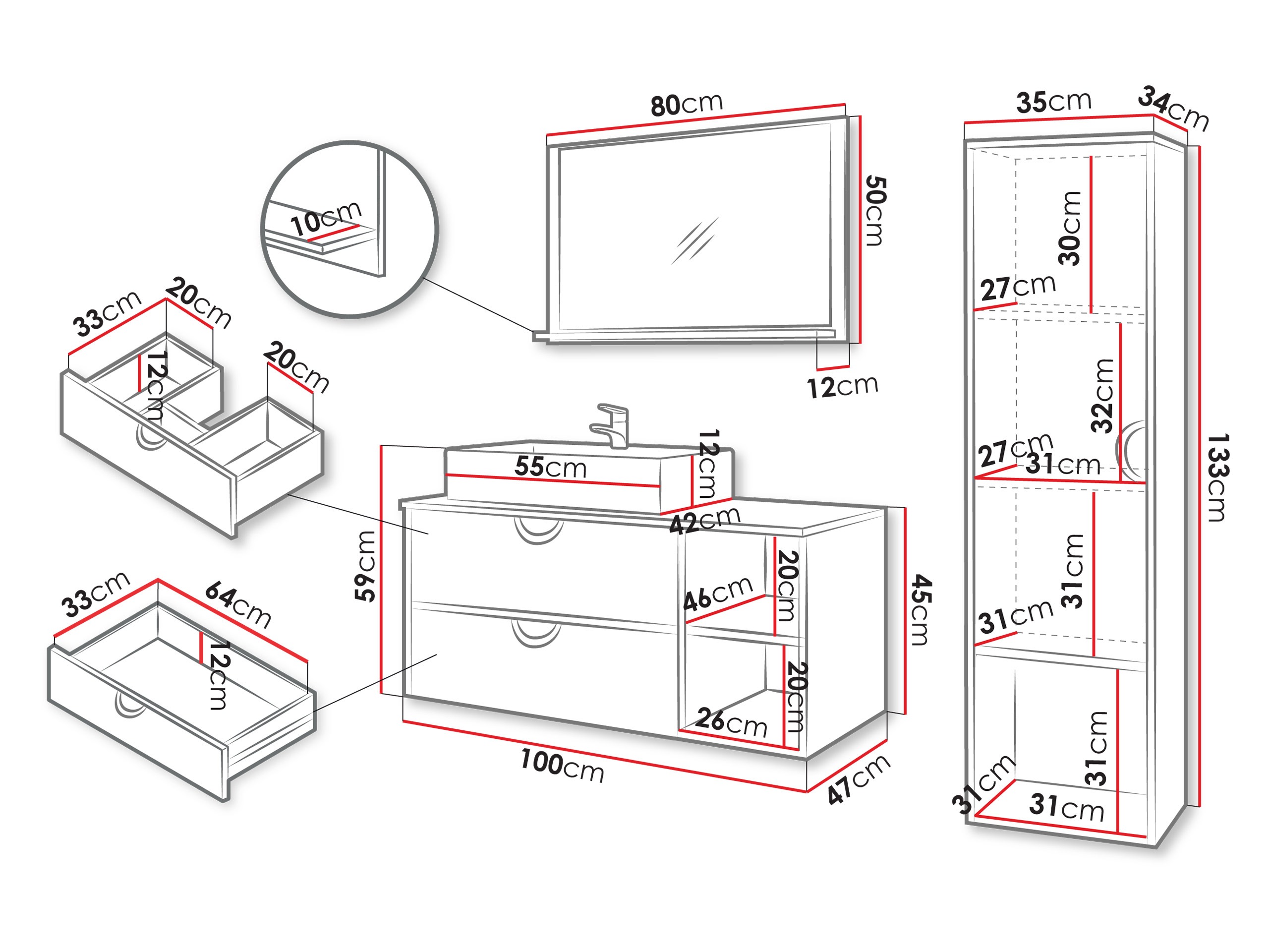 Conjunto para casa de banho Providence 196 (Carvalho)