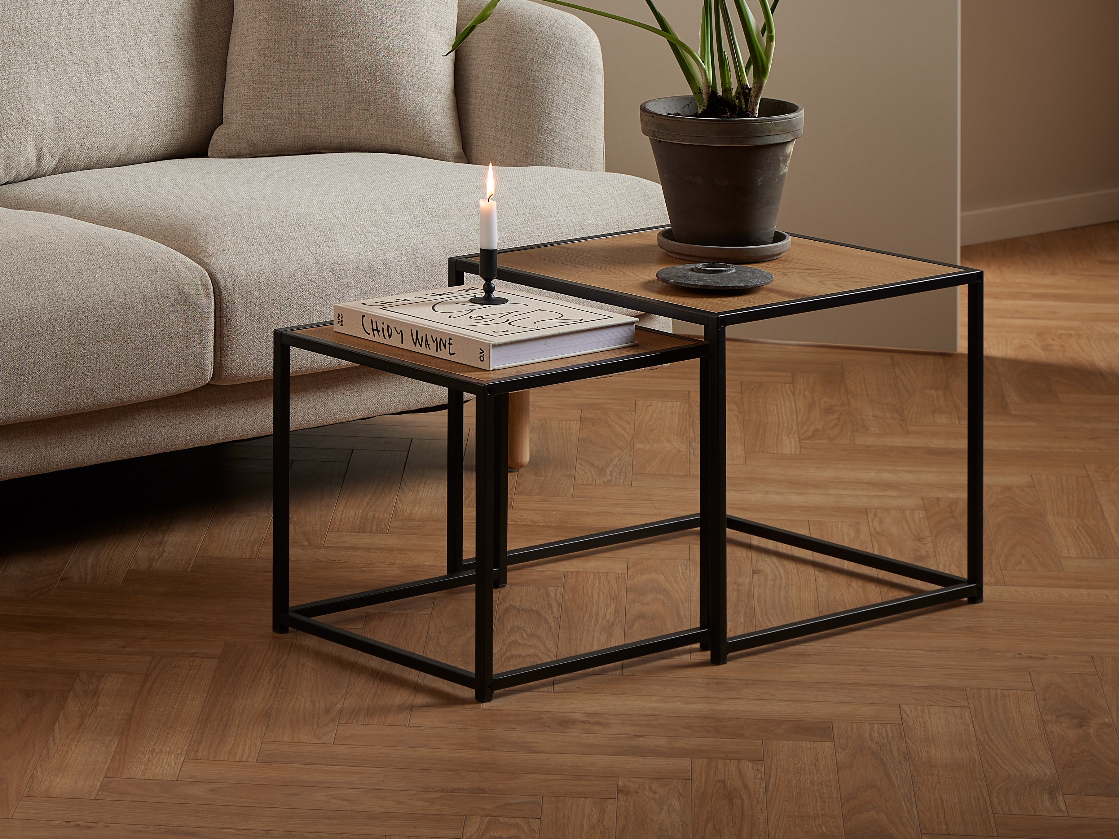 Conjunto de mesas laterais Norsica 461 (Carvalho selvagem + Preto)