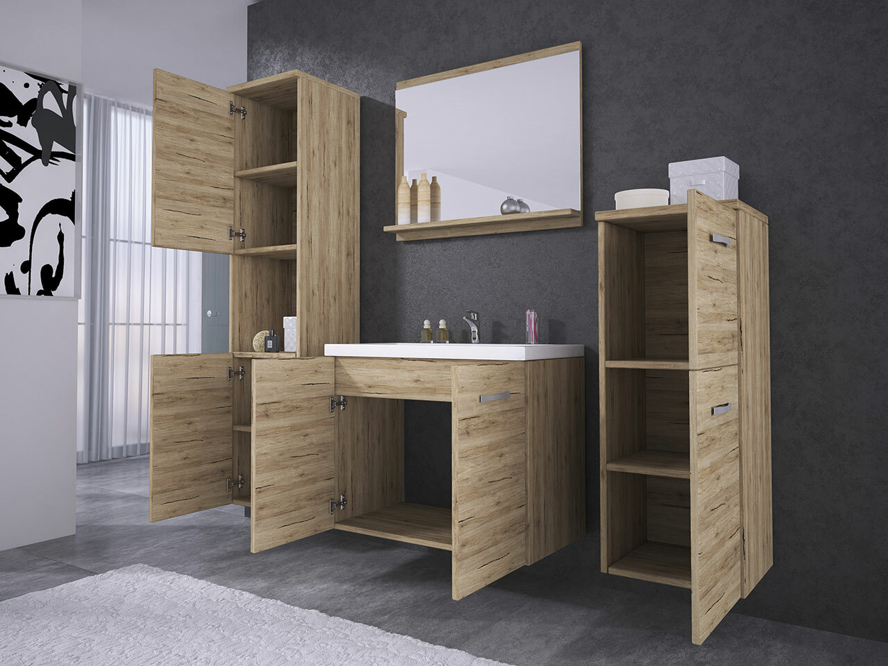 Conjunto para casa de banho Sarasota 108 (Matera cinzento + Castanha)