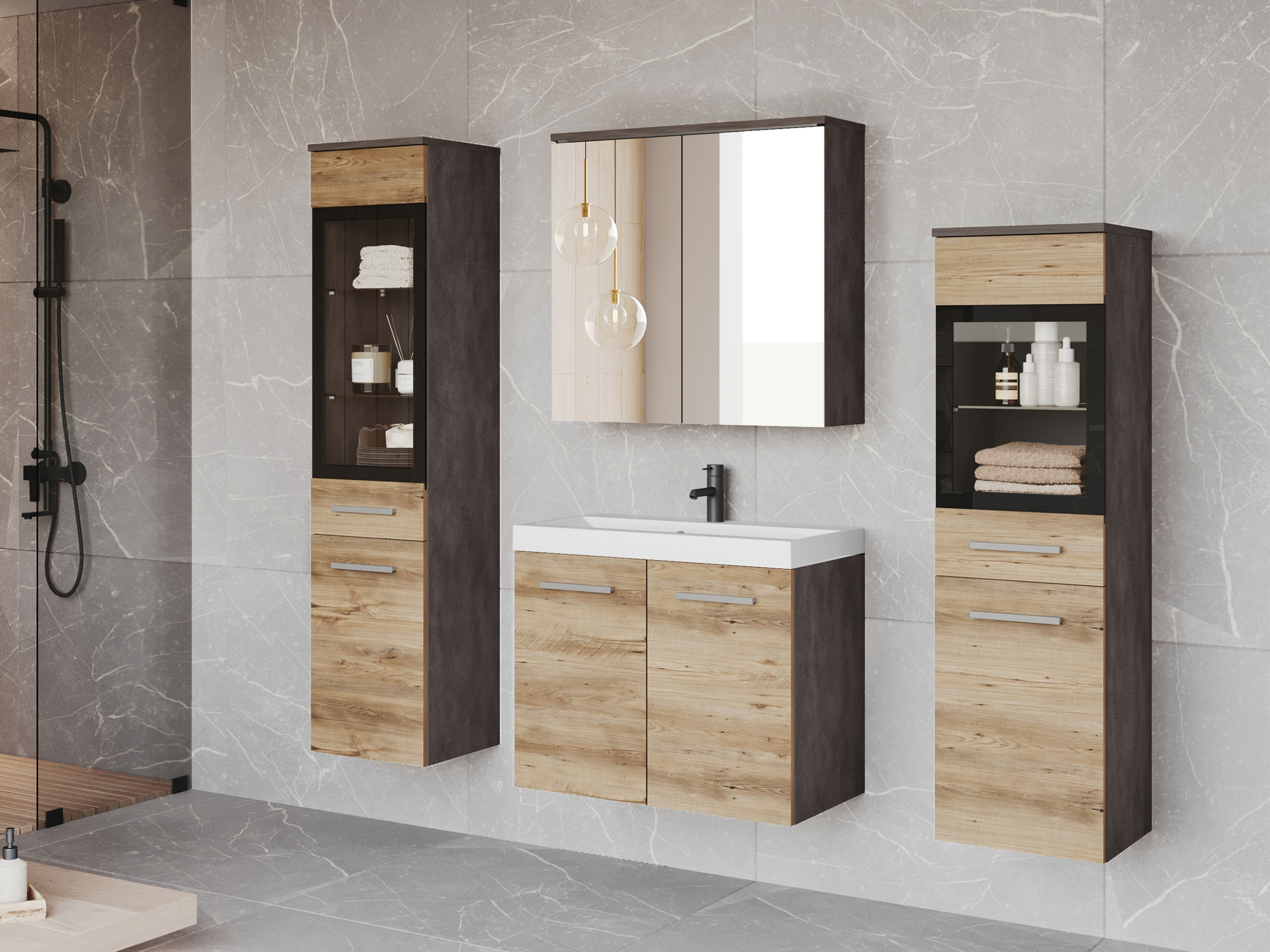 Conjunto para casa de banho Sarasota 140 (Matera cinzento + Castanha)