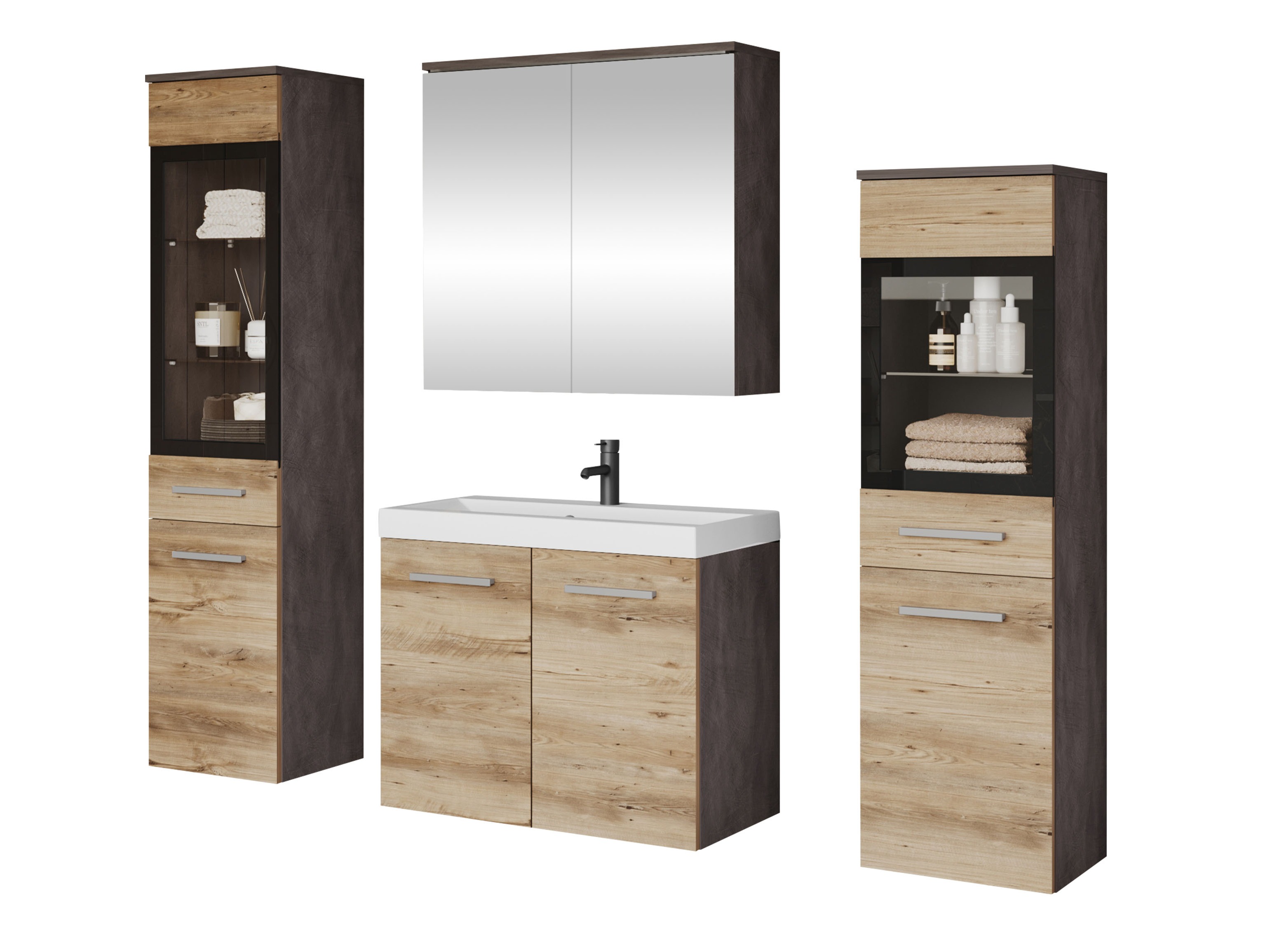 Conjunto para casa de banho Sarasota 140 (Matera cinzento + Castanha)