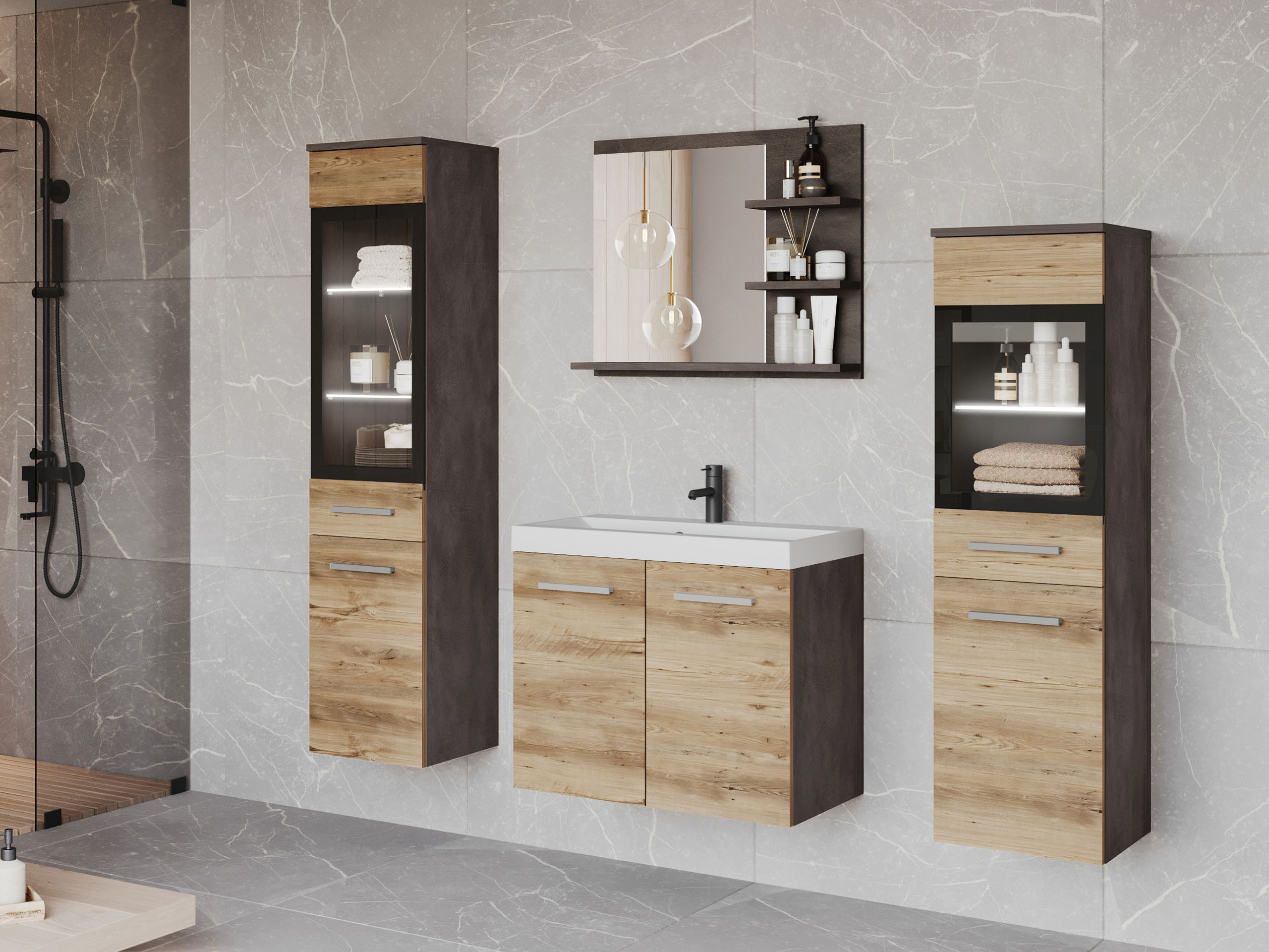 Conjunto para casa de banho Sarasota 141 (Matera cinzento + Castanha)