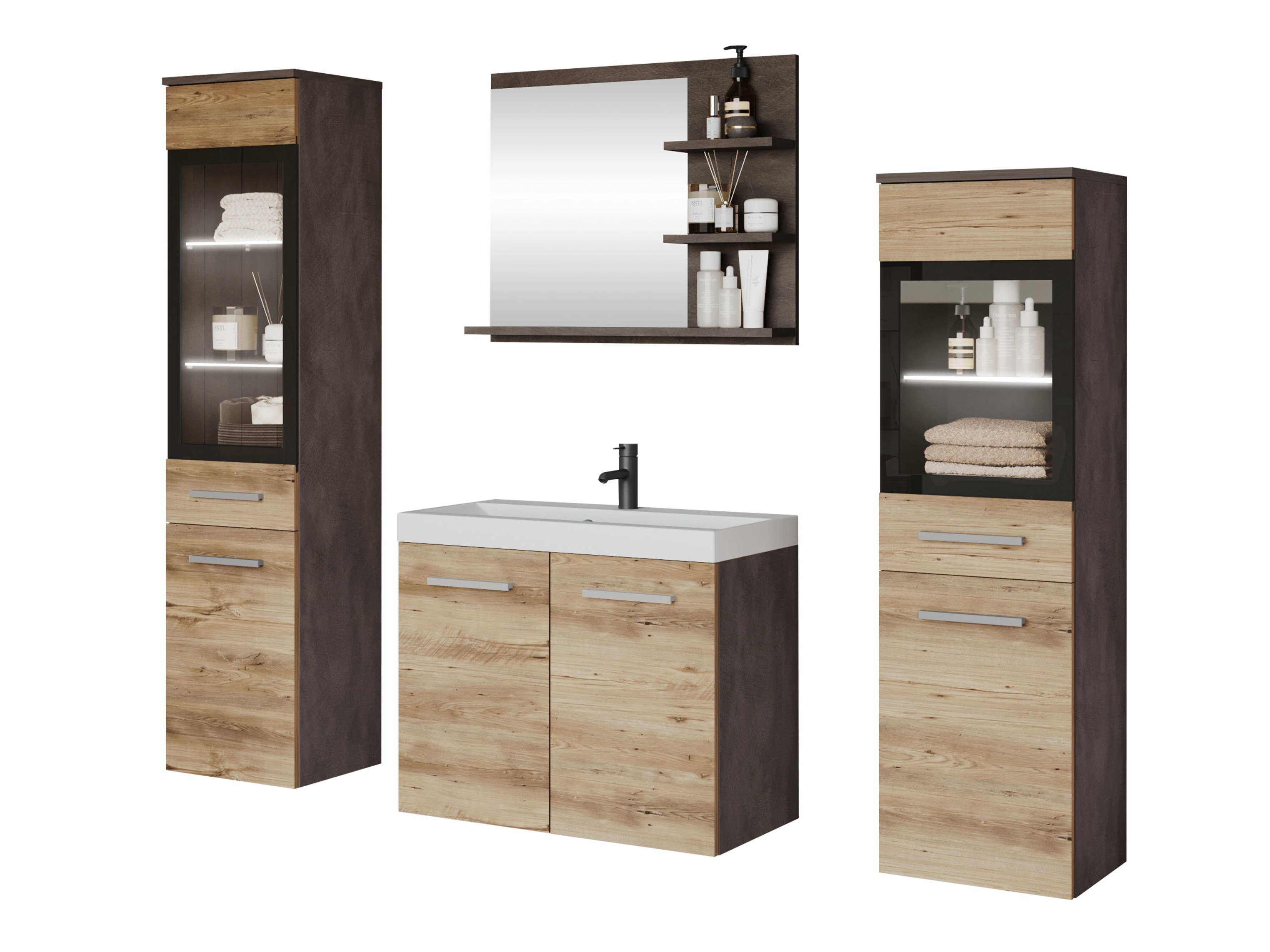 Conjunto para casa de banho Sarasota 141 (Matera cinzento + Castanha)