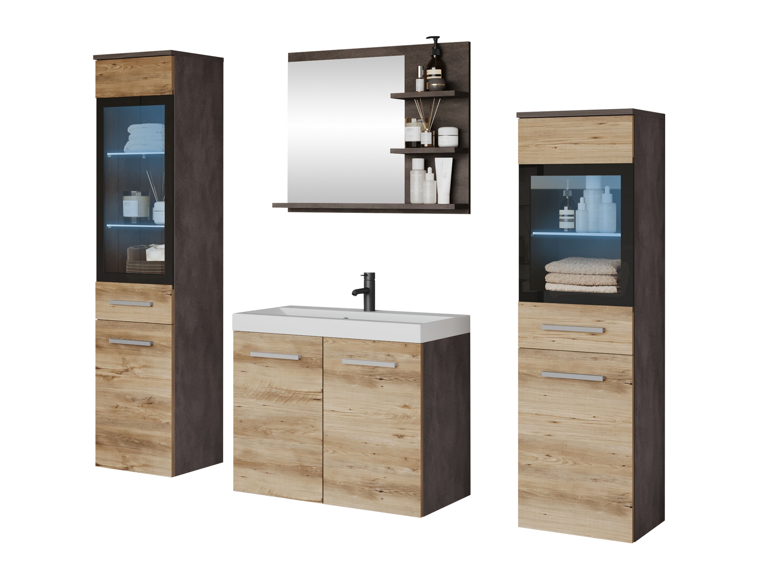 Conjunto para casa de banho Sarasota 141 (Matera cinzento + Castanha)