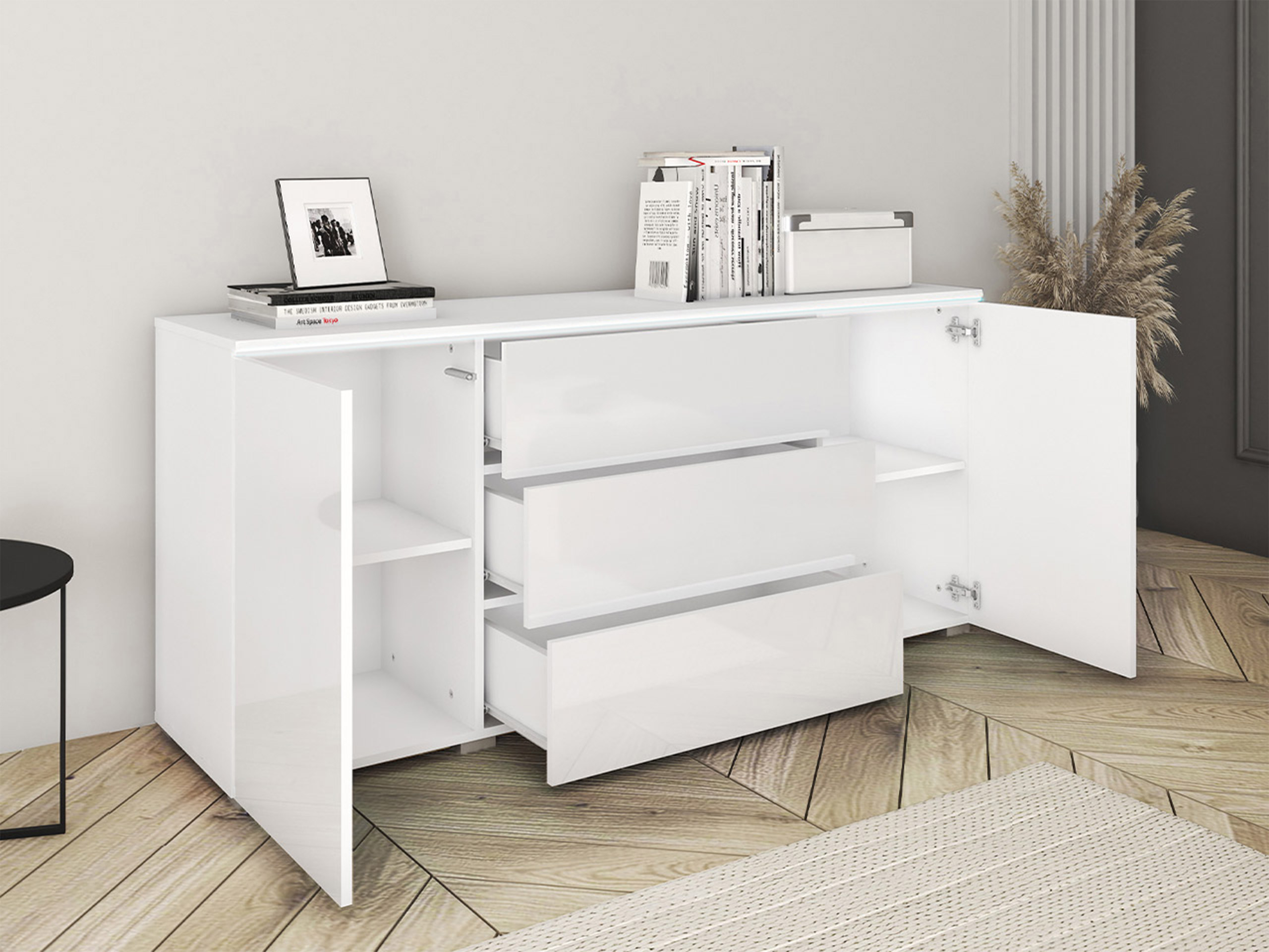 Cómoda Mirfivo 102 (Cimento + Branco brilhante)