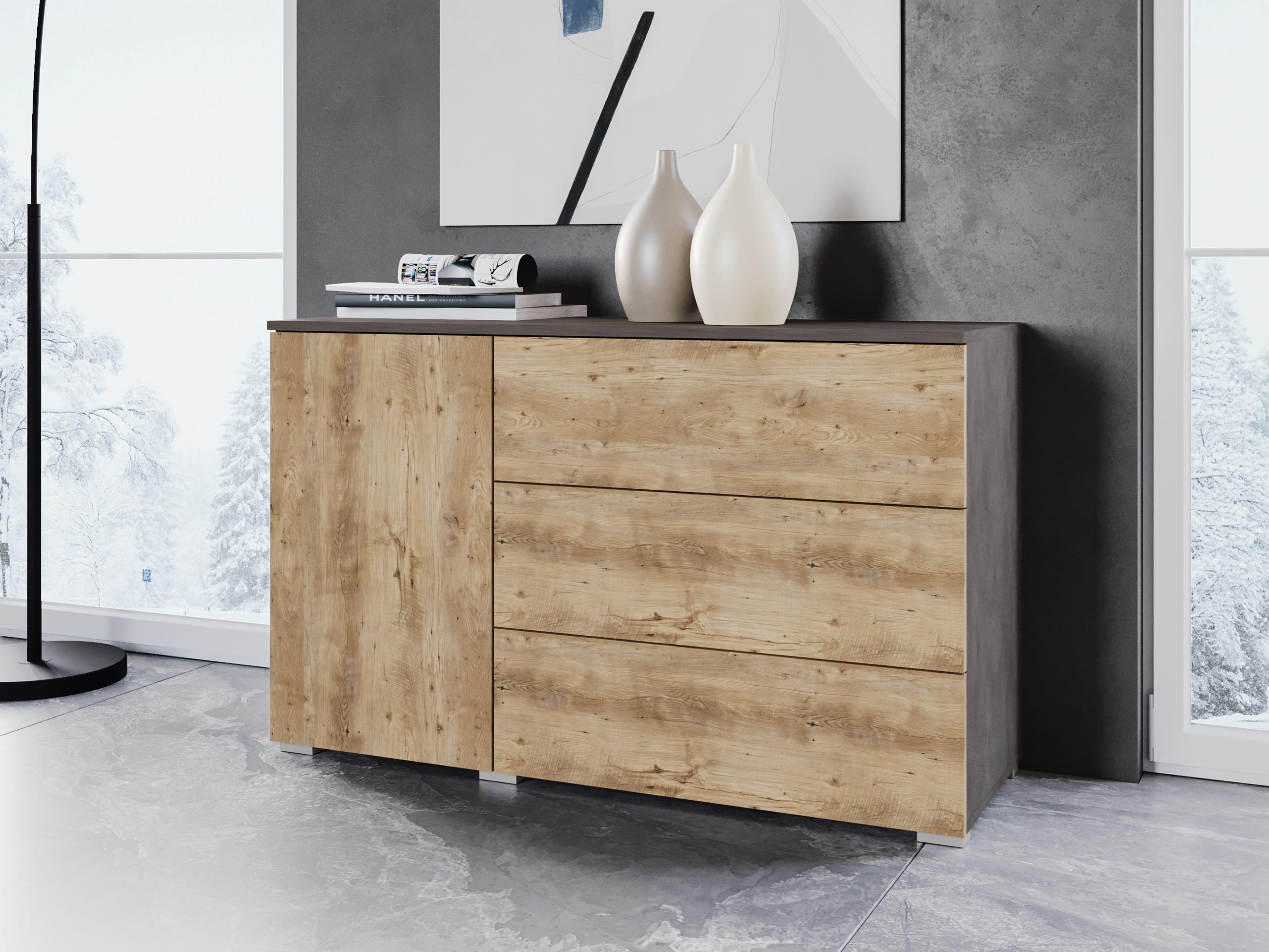 Cómoda Sarasota 128 (Matera cinzento + Castanha)