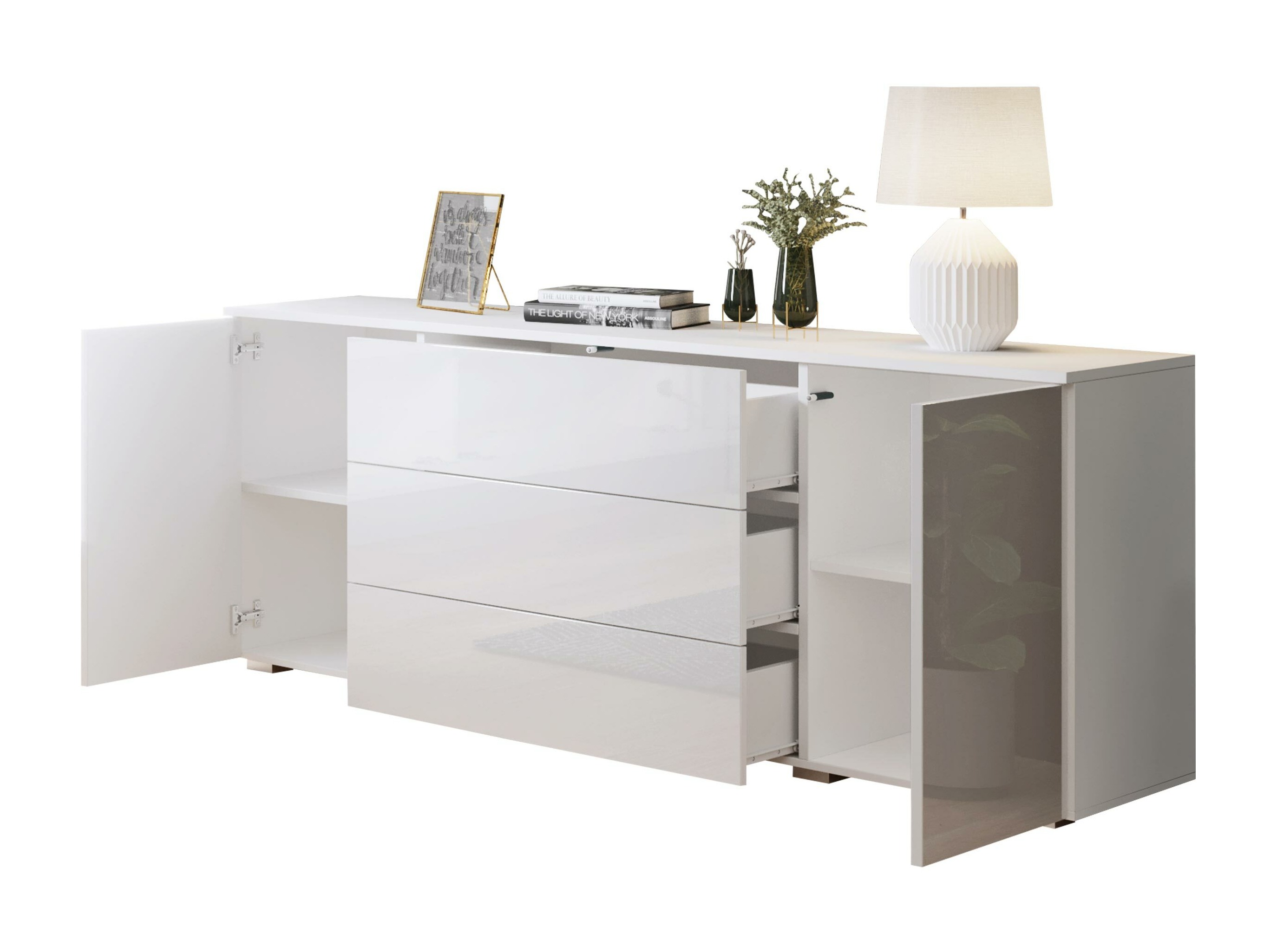 Cómoda Sarasota 129 (Branco + Cinzento brilhante)