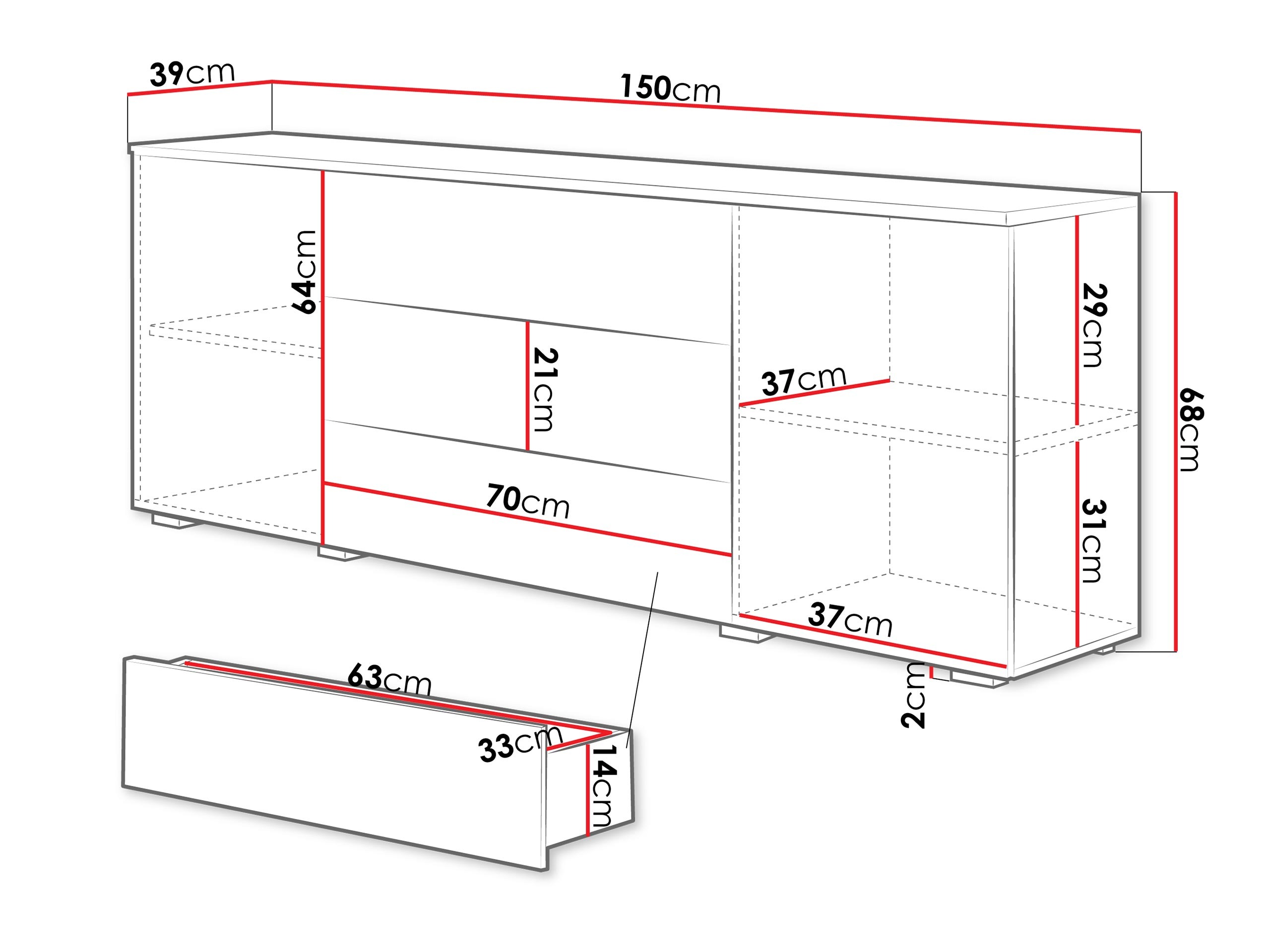 Cómoda Sarasota 129 (Branco + Cinzento brilhante)