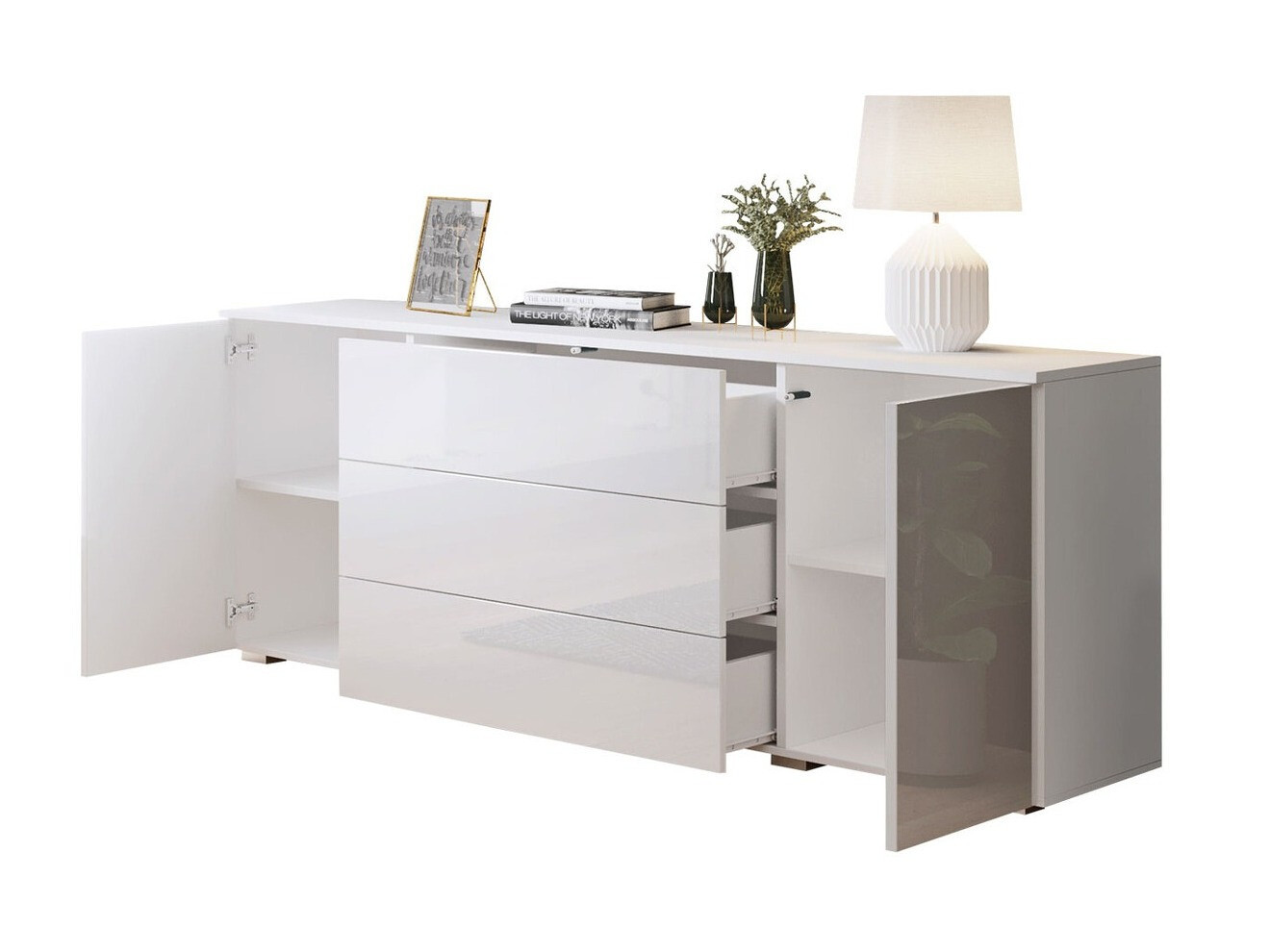 Cómoda Sarasota 129 (Carvalho wotan + Branco brilhante)