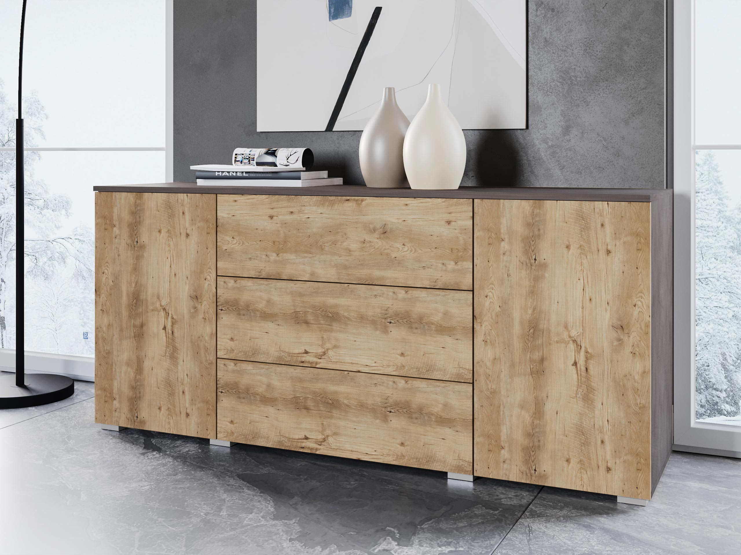 Cómoda Sarasota 129 (Matera cinzento + Castanha)