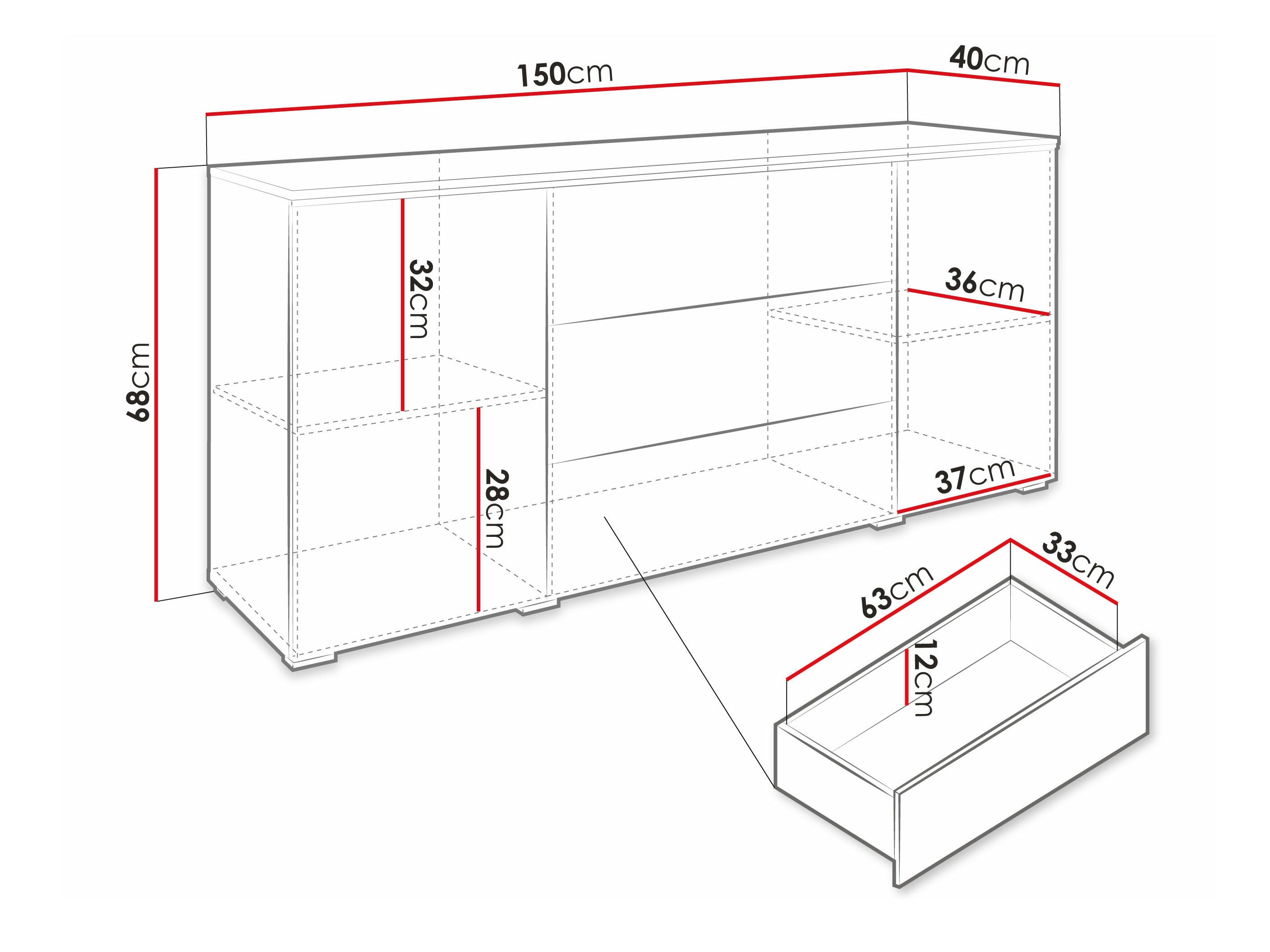Cómoda Sarasota 142 (Matera cinzento + Castanha)