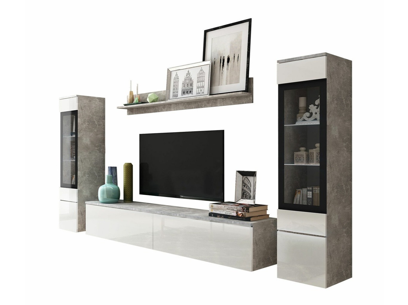 Conjunto para sala de estar Mirfivo 101 (Cimento + Branco brilhante)