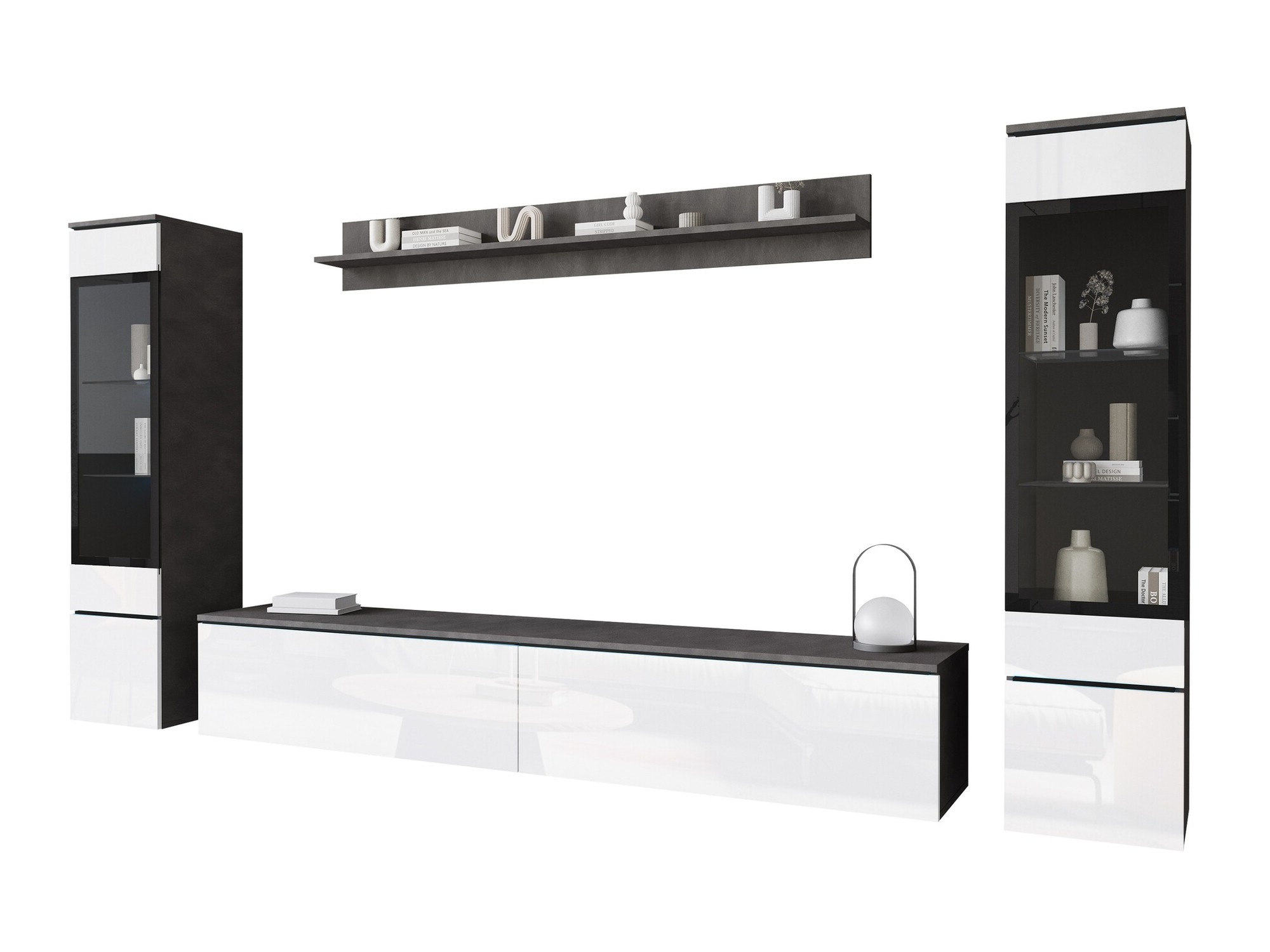Conjunto para sala de estar Mirfivo 101 (Matera cinzento + Branco brilhante)