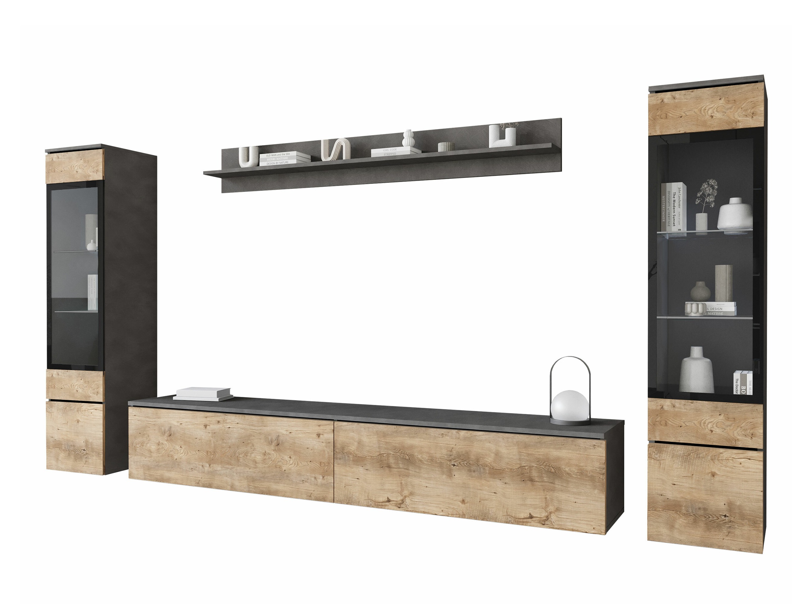 Conjunto para sala de estar Mirfivo 101 (Matera cinzento + Castanha)