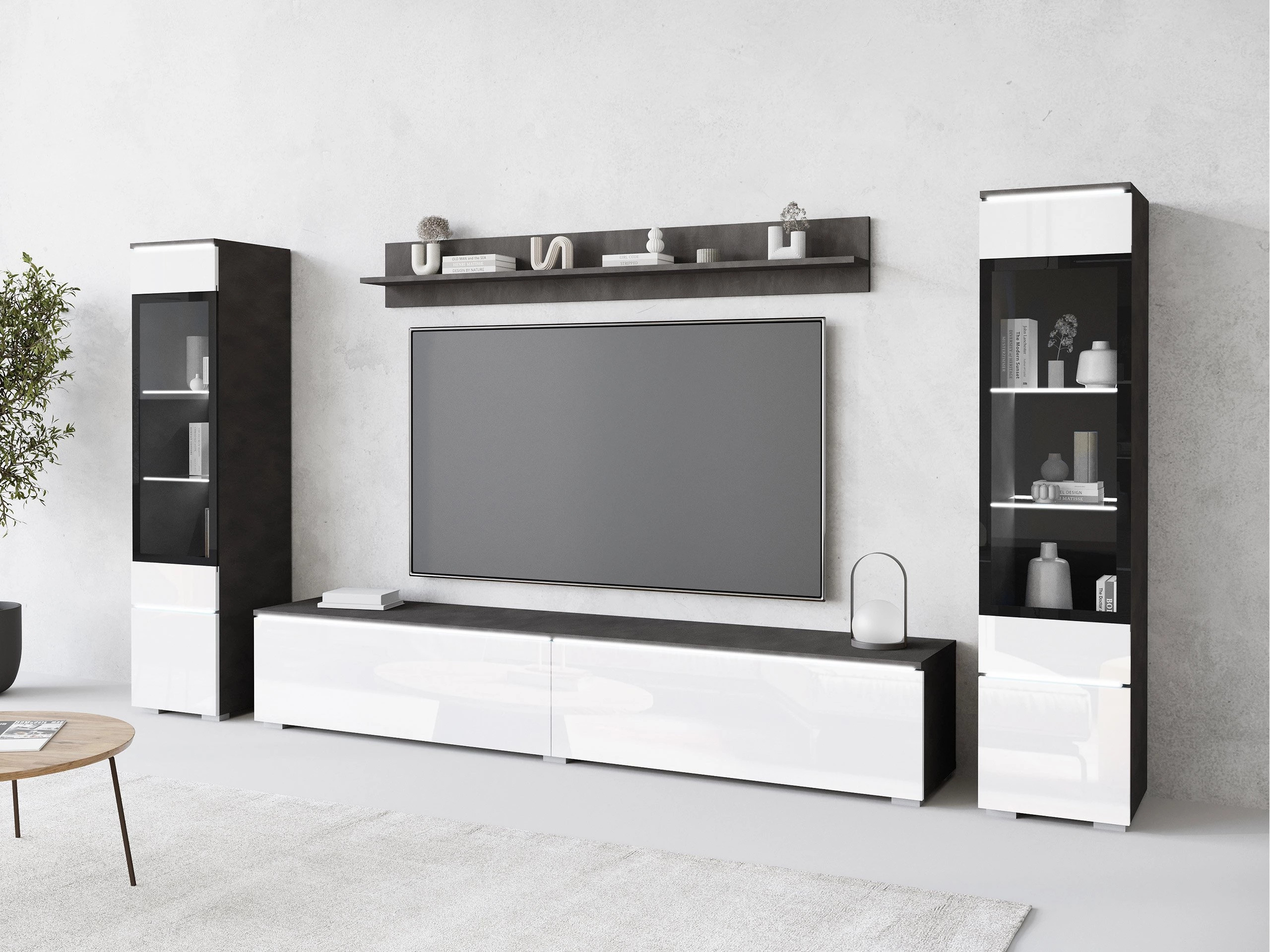 Conjunto para sala de estar Sarasota 126 (Matera cinzento + Branco brilhante)