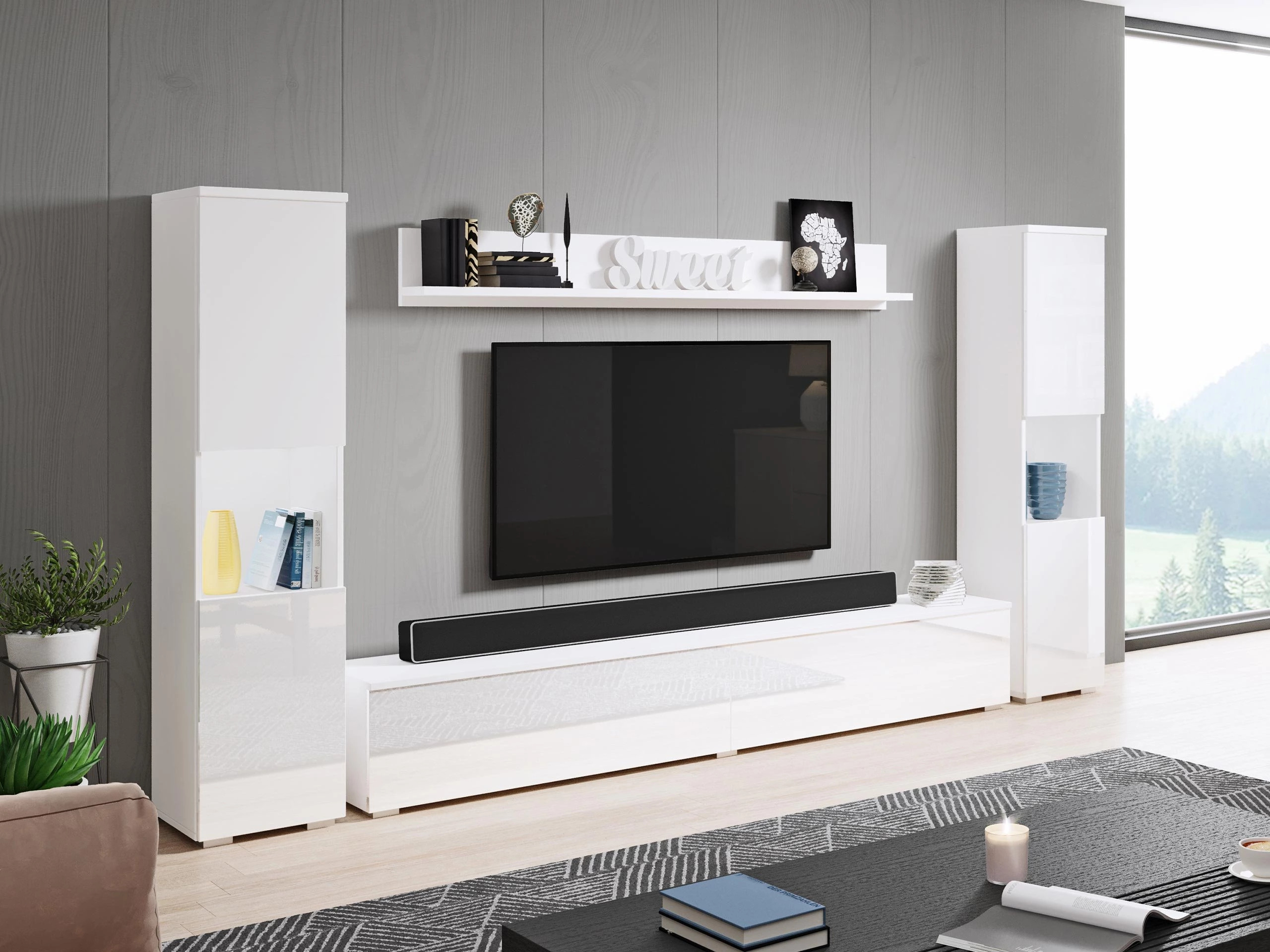 Conjunto para sala de estar Sarasota 131 (Branco + Branco brilhante)
