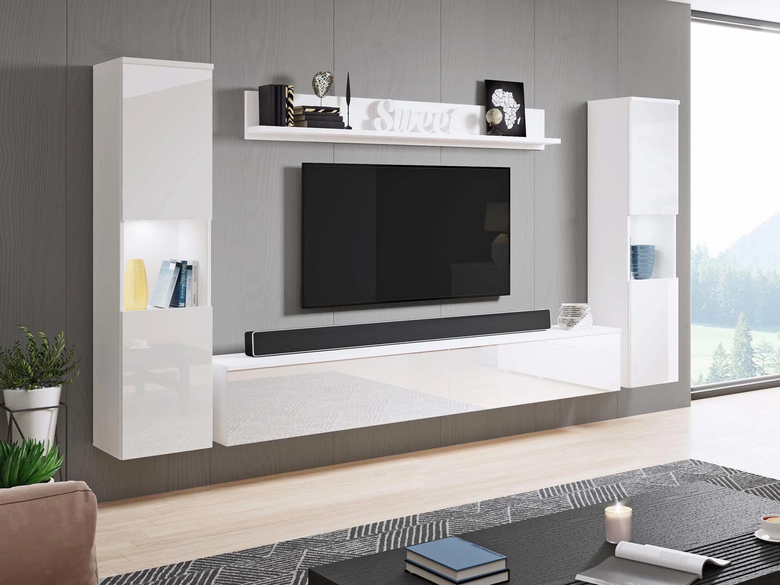 Conjunto para sala de estar Sarasota 131 (Branco + Branco brilhante)