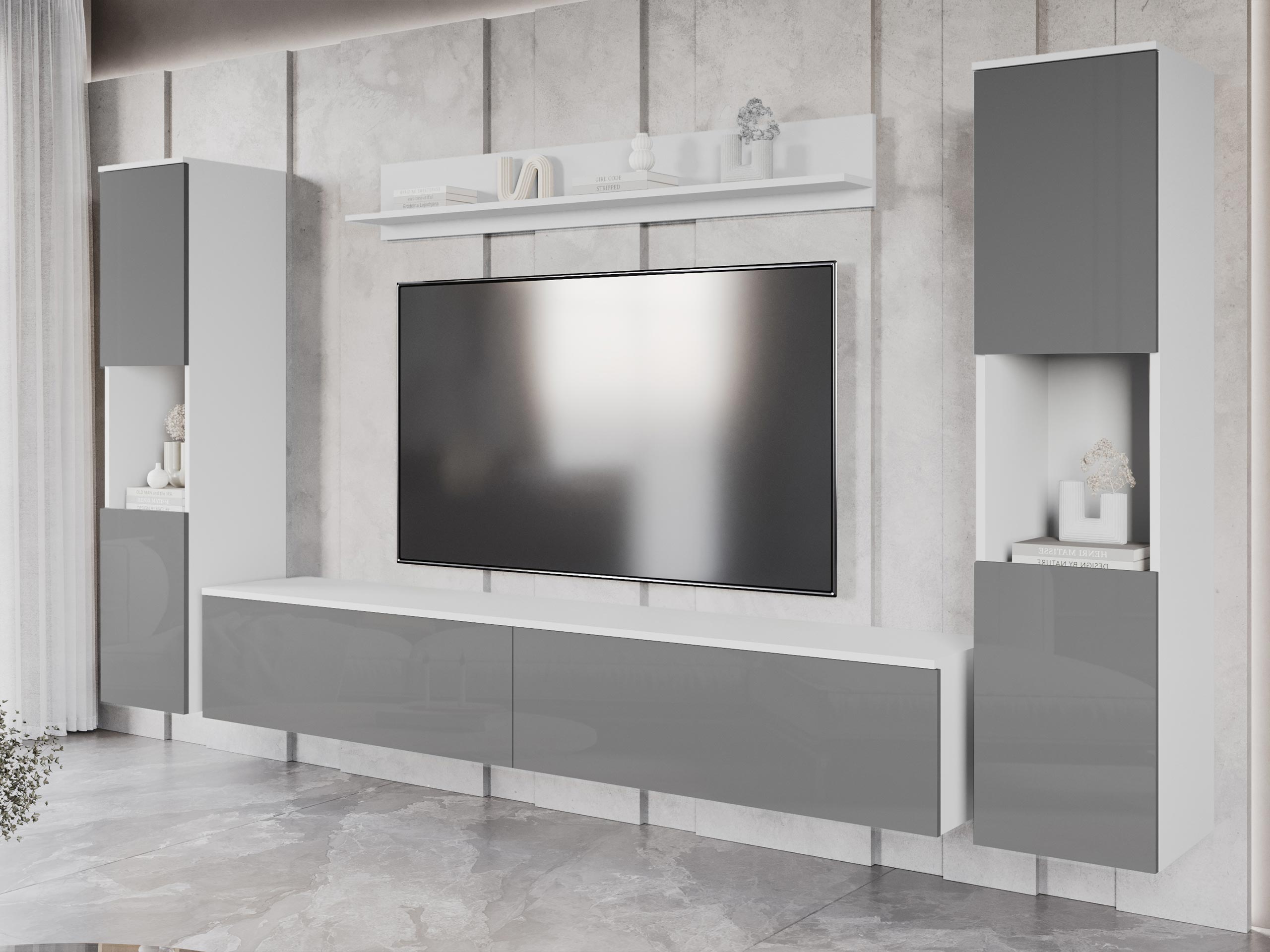 Conjunto para sala de estar Sarasota 131 (Branco + Cinzento brilhante)