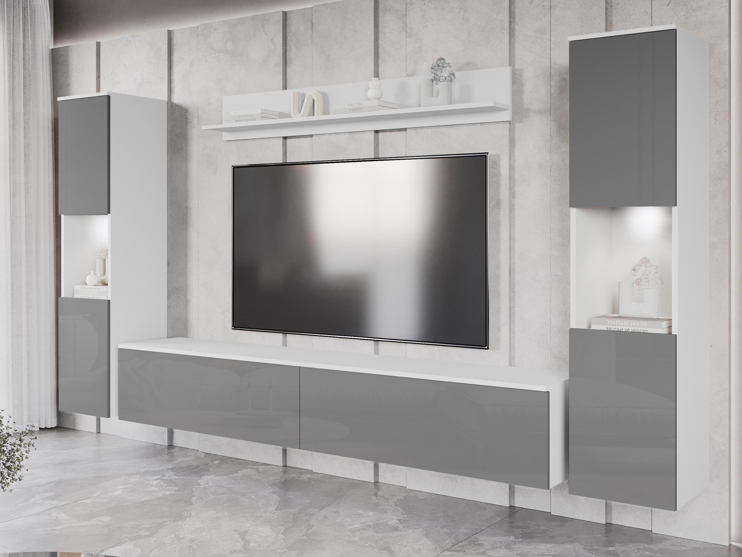 Conjunto para sala de estar Sarasota 131 (Branco + Cinzento brilhante)