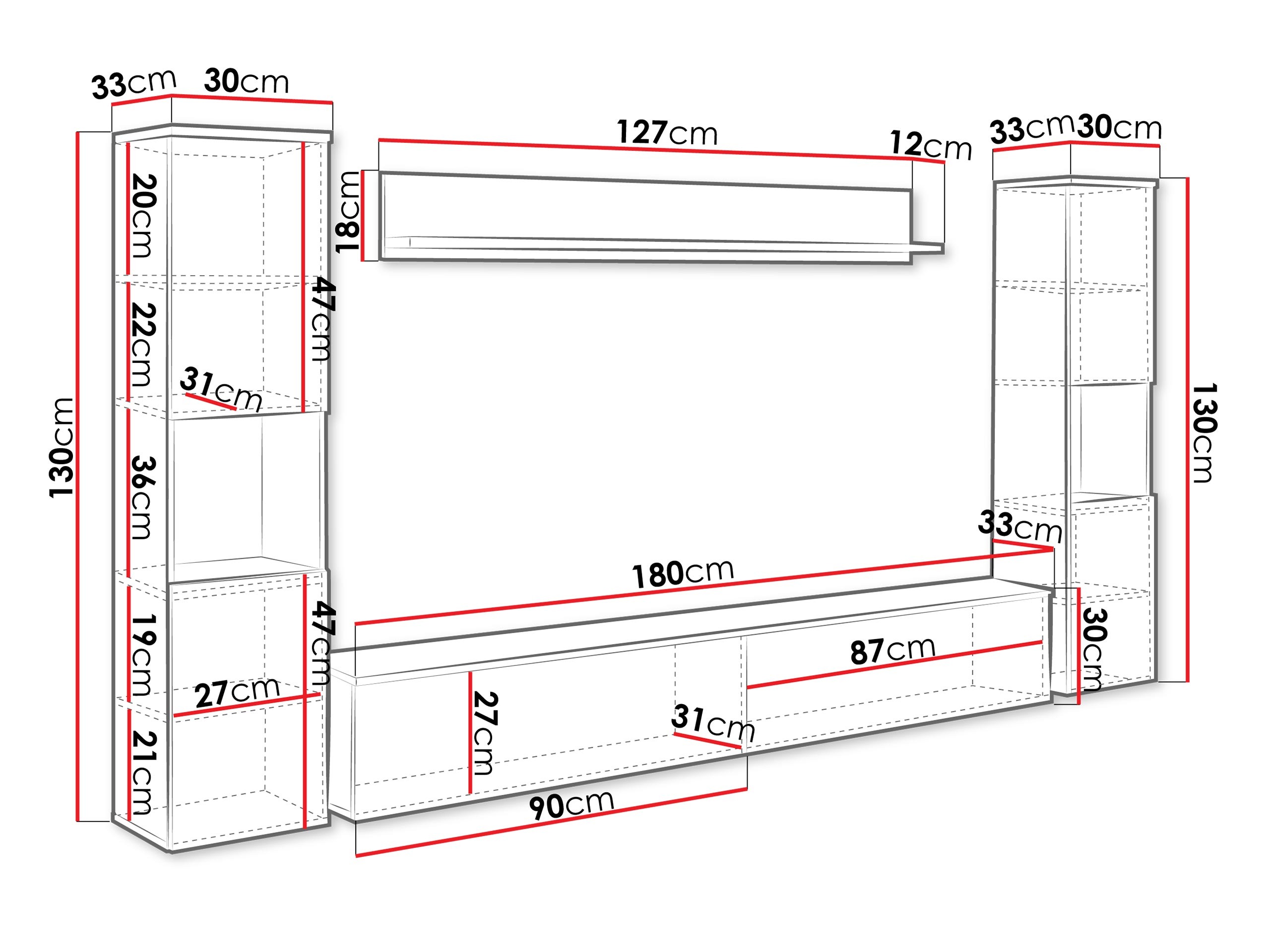 Conjunto para sala de estar Sarasota 131 (Branco + Cinzento brilhante)
