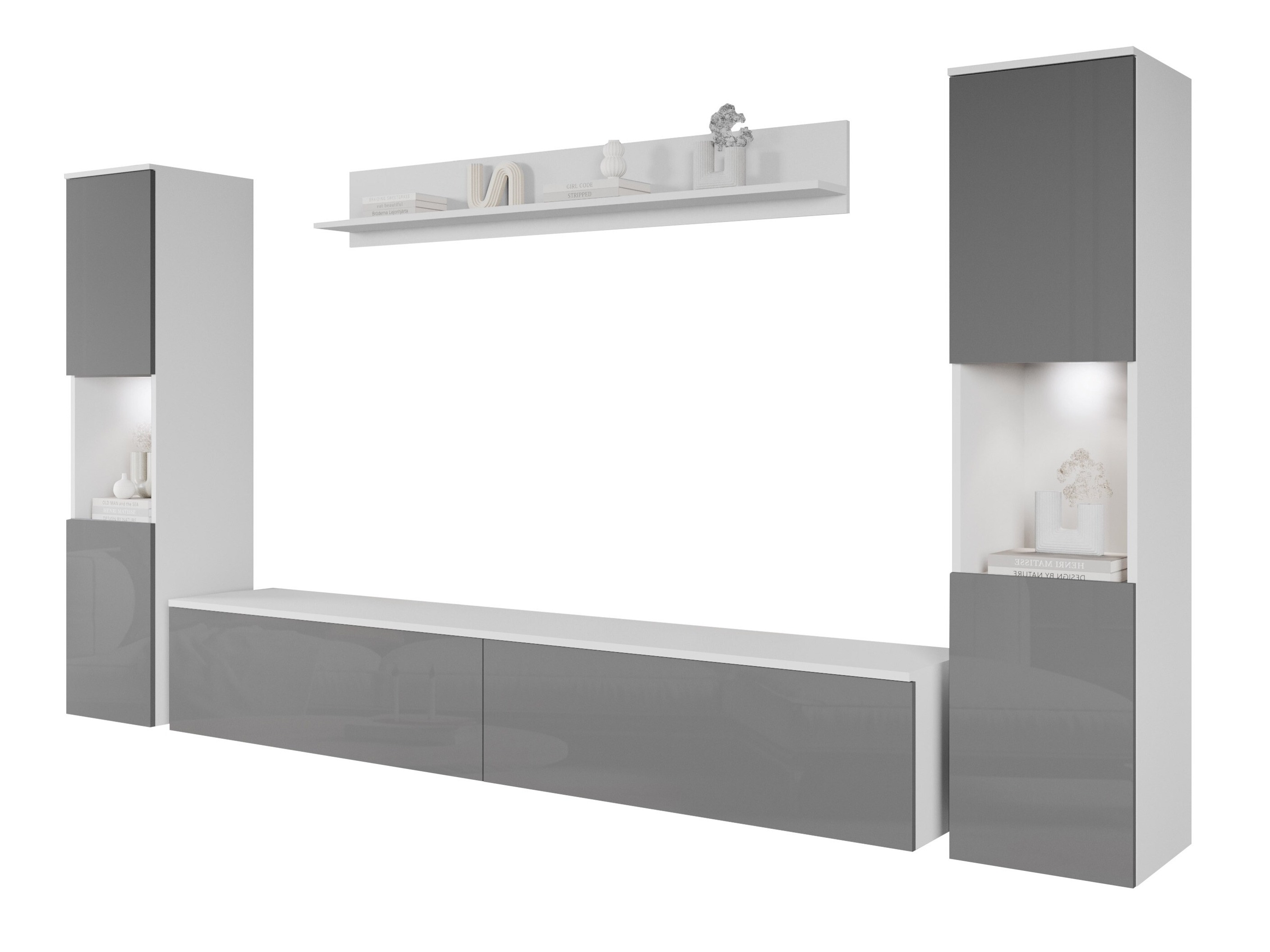 Conjunto para sala de estar Sarasota 131 (Branco + Cinzento brilhante)