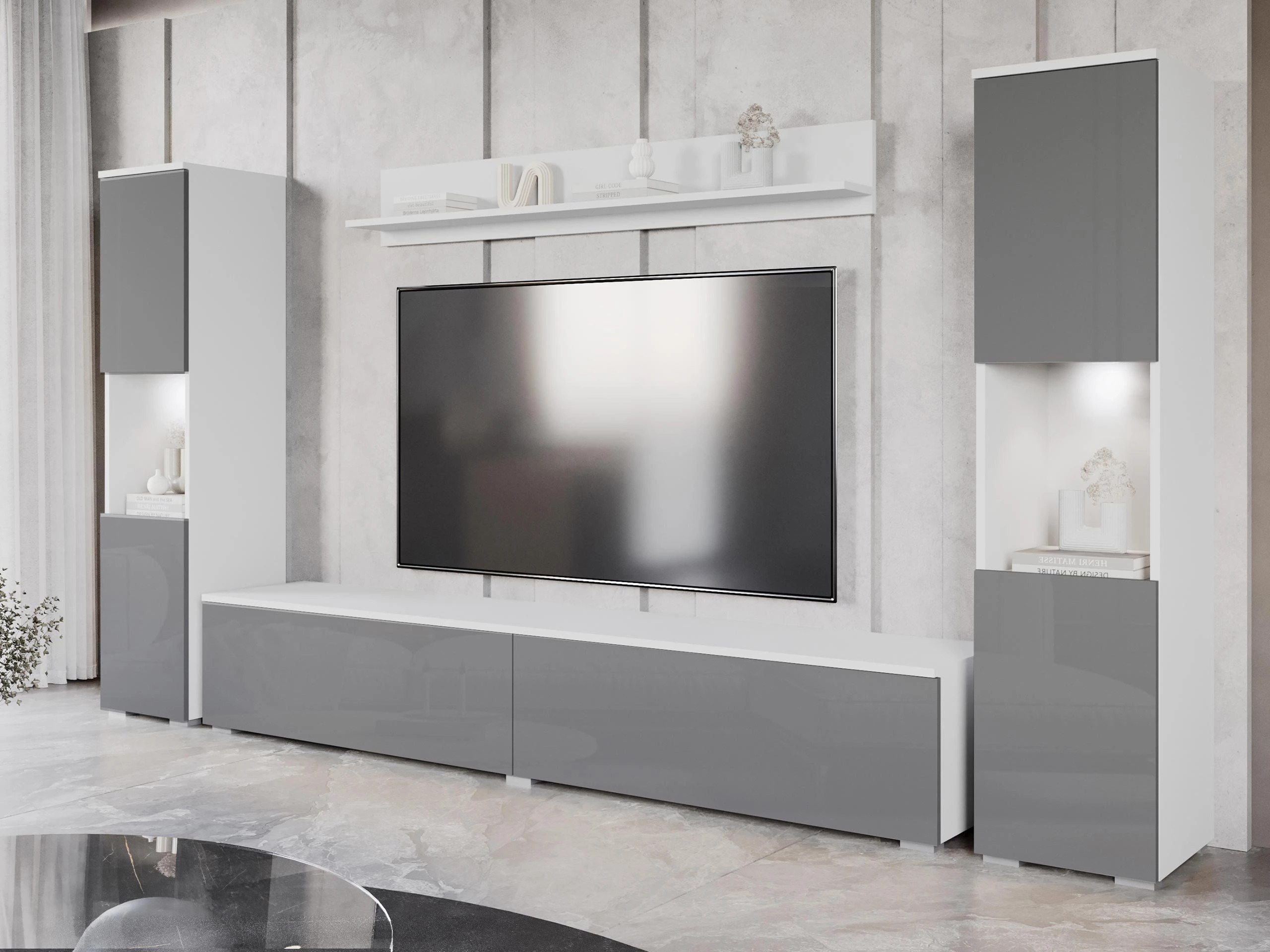 Conjunto para sala de estar Sarasota 131 (Branco + Cinzento brilhante)