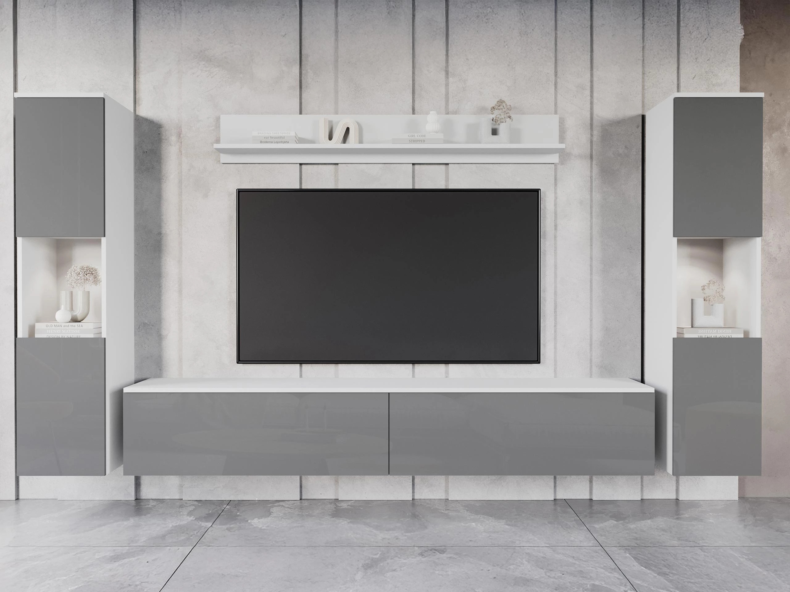 Conjunto para sala de estar Sarasota 131 (Branco + Cinzento brilhante)