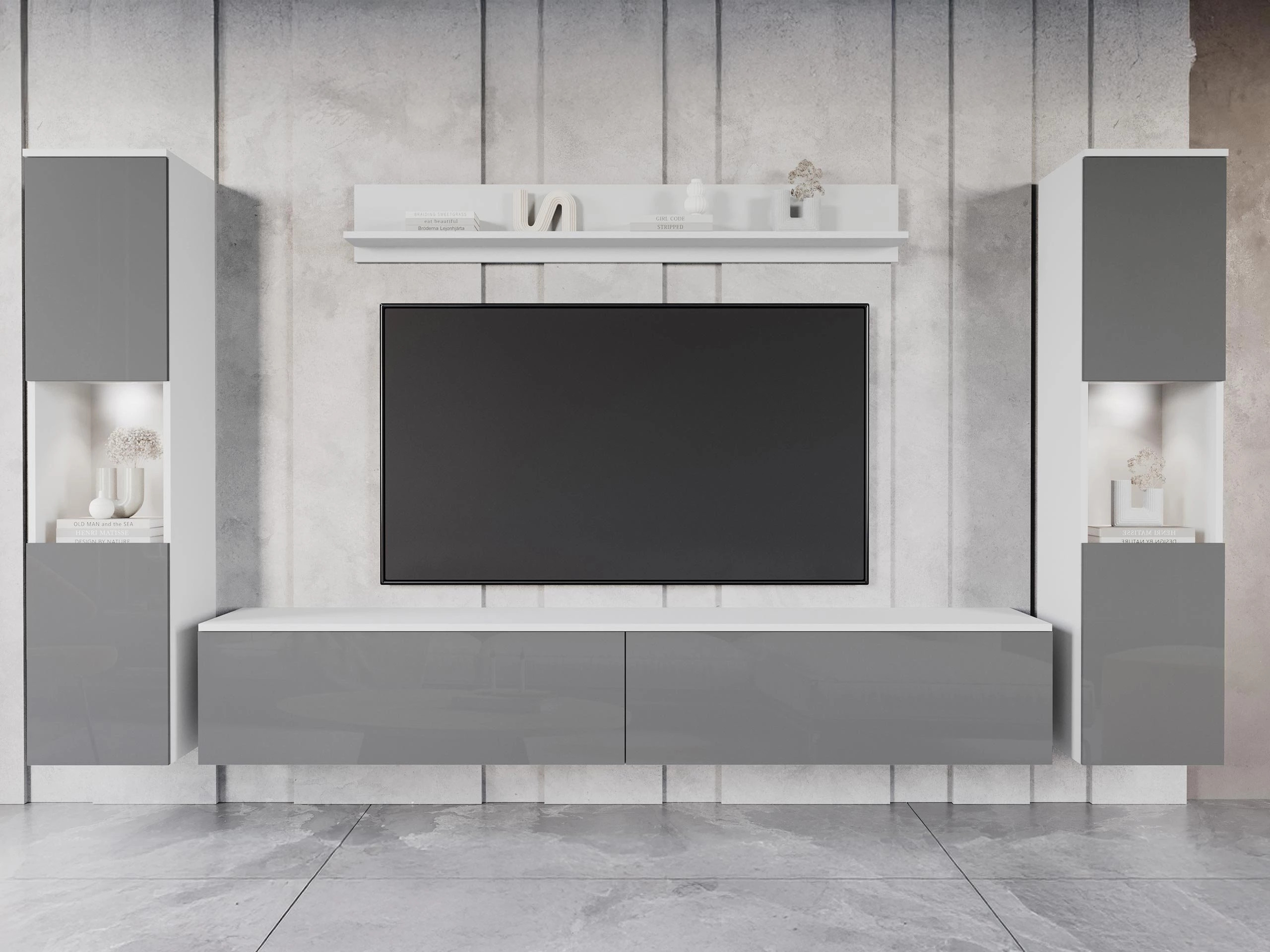 Conjunto para sala de estar Sarasota 131 (Branco + Cinzento brilhante)