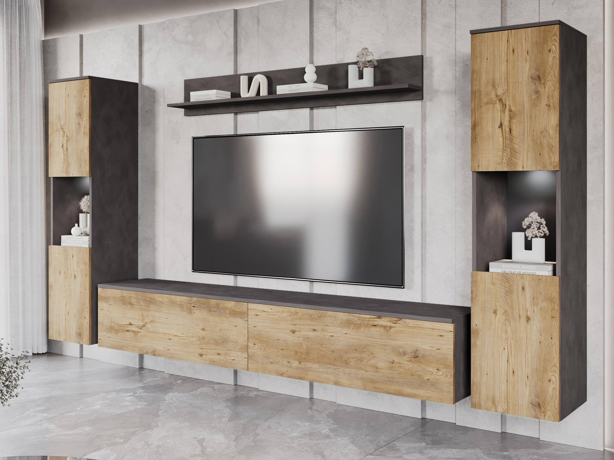 Conjunto para sala de estar Sarasota 131 (Matera cinzento + Castanha)