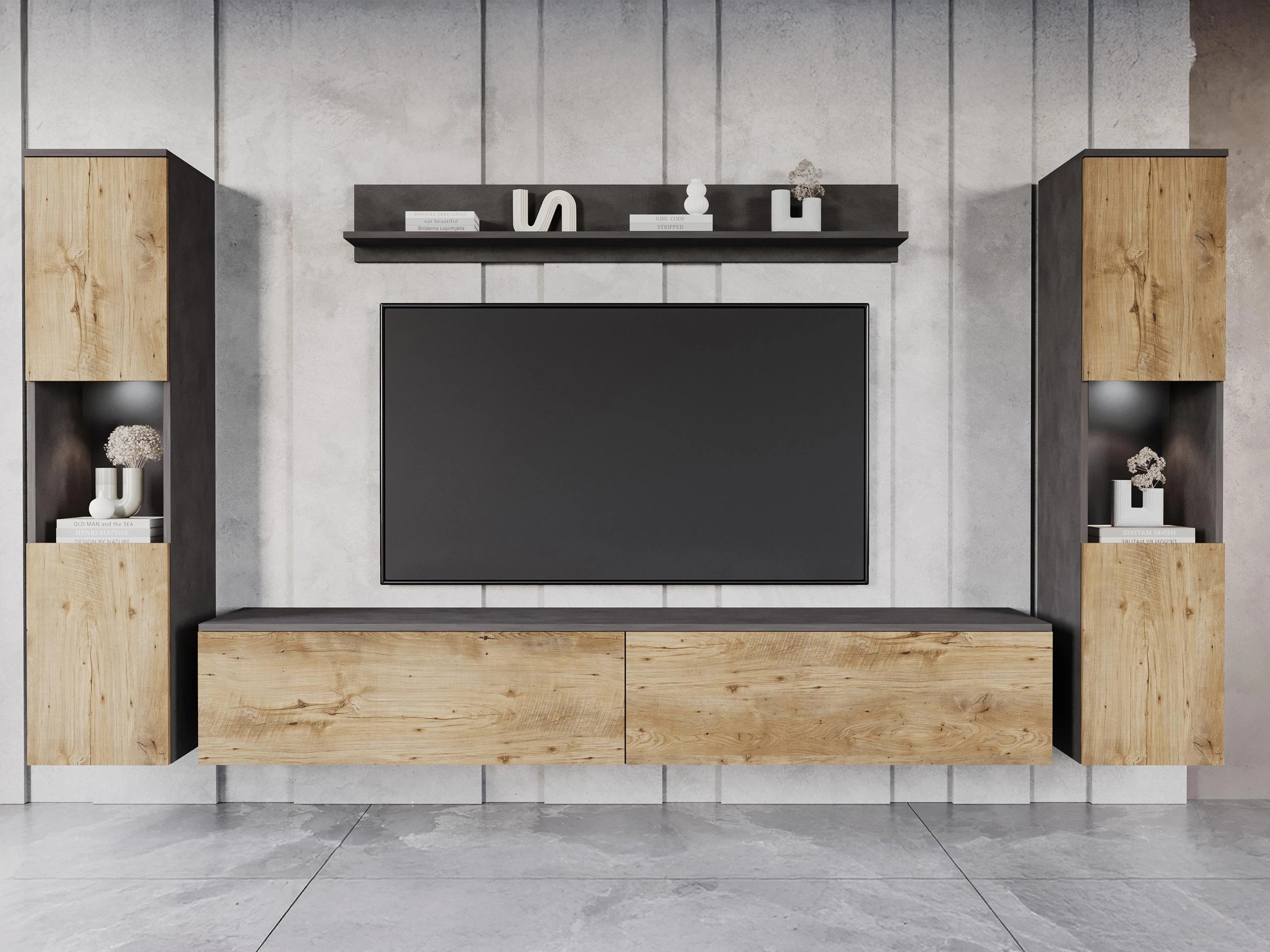 Conjunto para sala de estar Sarasota 131 (Matera cinzento + Castanha)