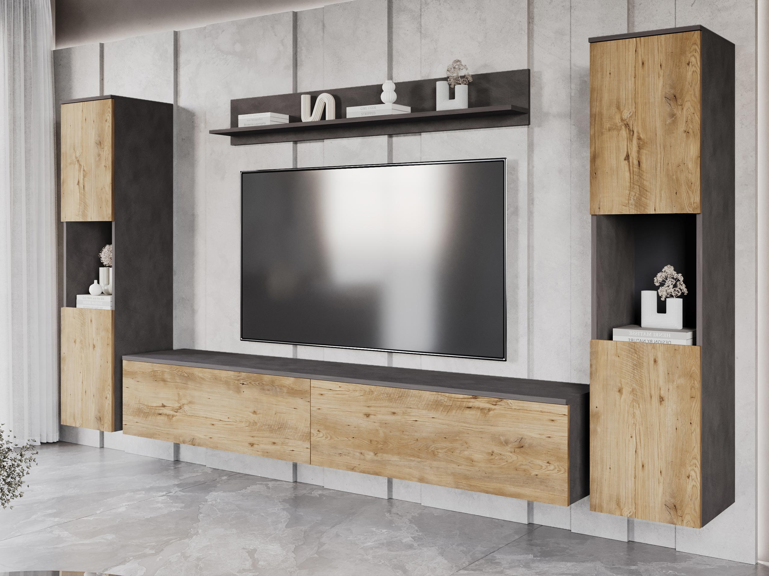 Conjunto para sala de estar Sarasota 131 (Matera cinzento + Castanha)