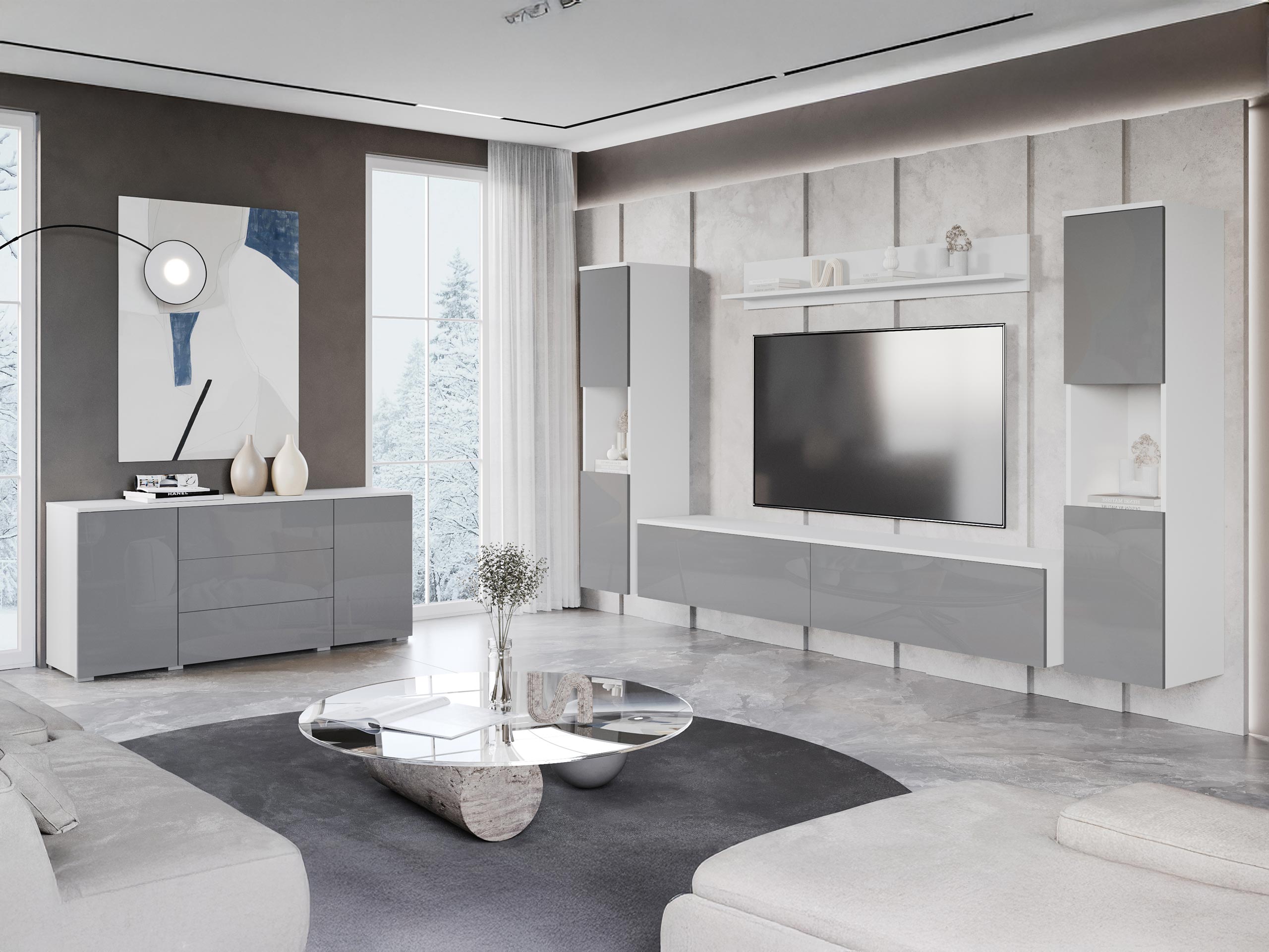 Conjunto para sala de estar Sarasota 133 (Branco + Branco brilhante)