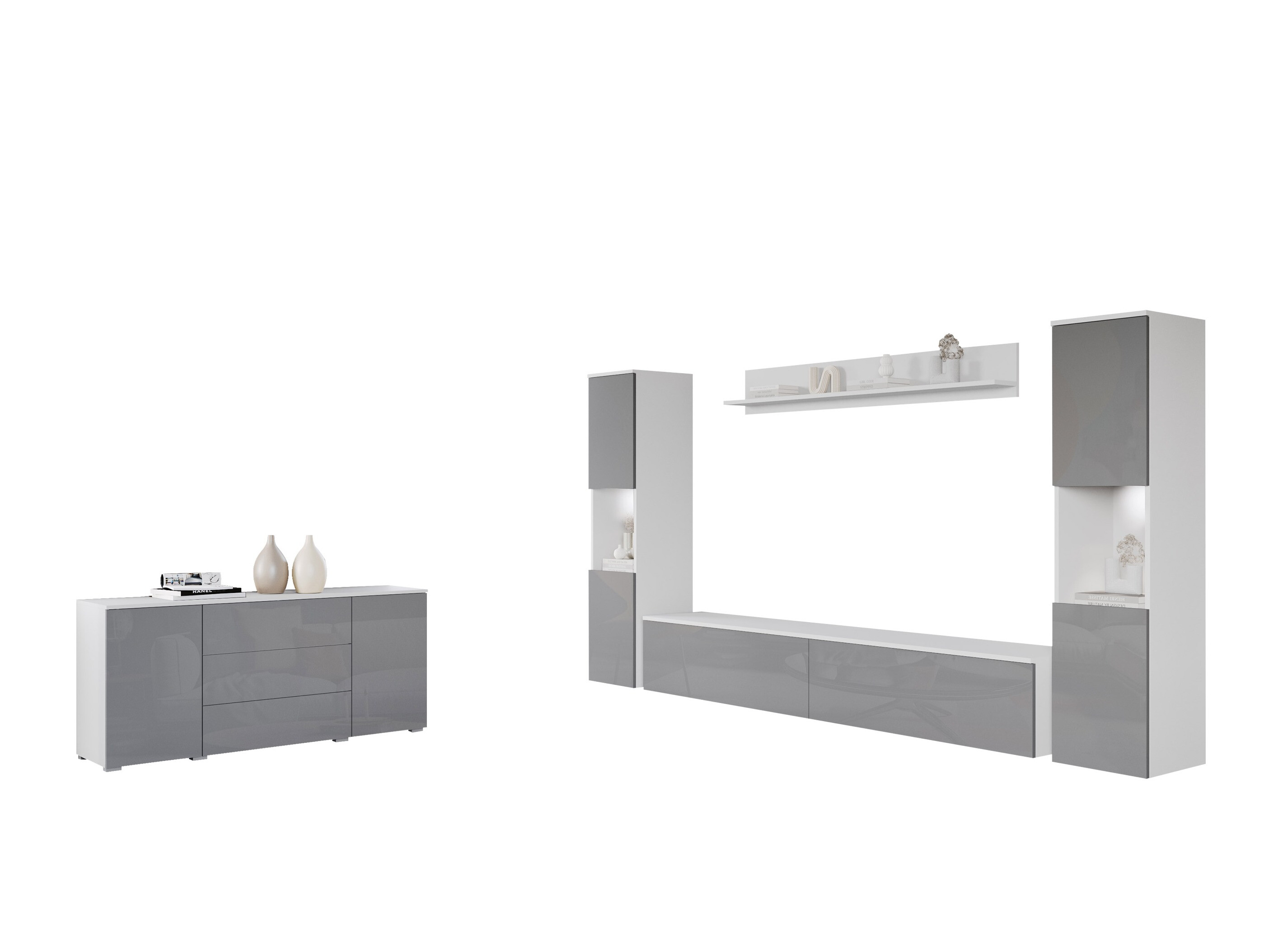 Conjunto para sala de estar Sarasota 133 (Branco + Branco brilhante)