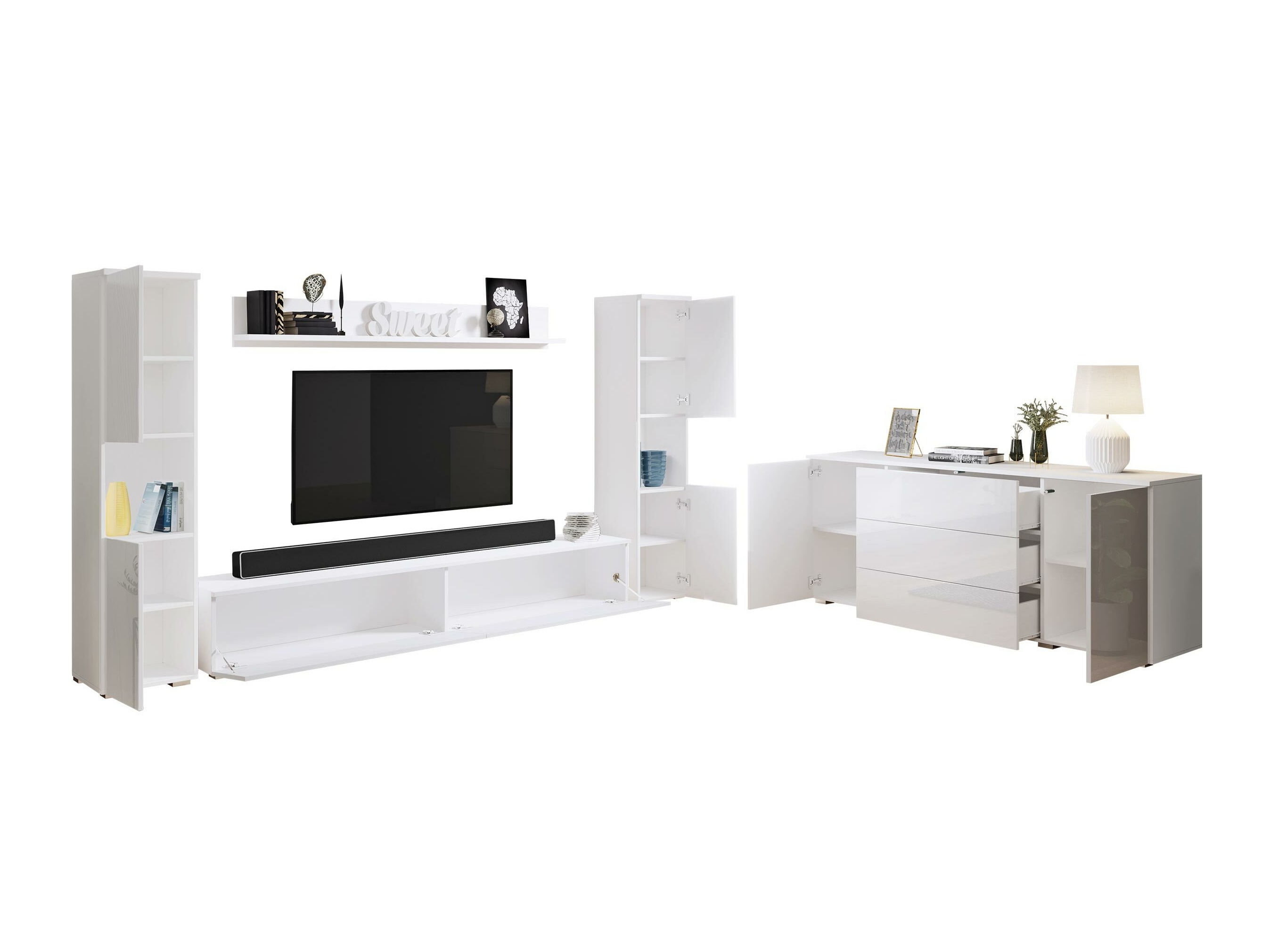 Conjunto para sala de estar Sarasota 133 (Branco + Branco brilhante)