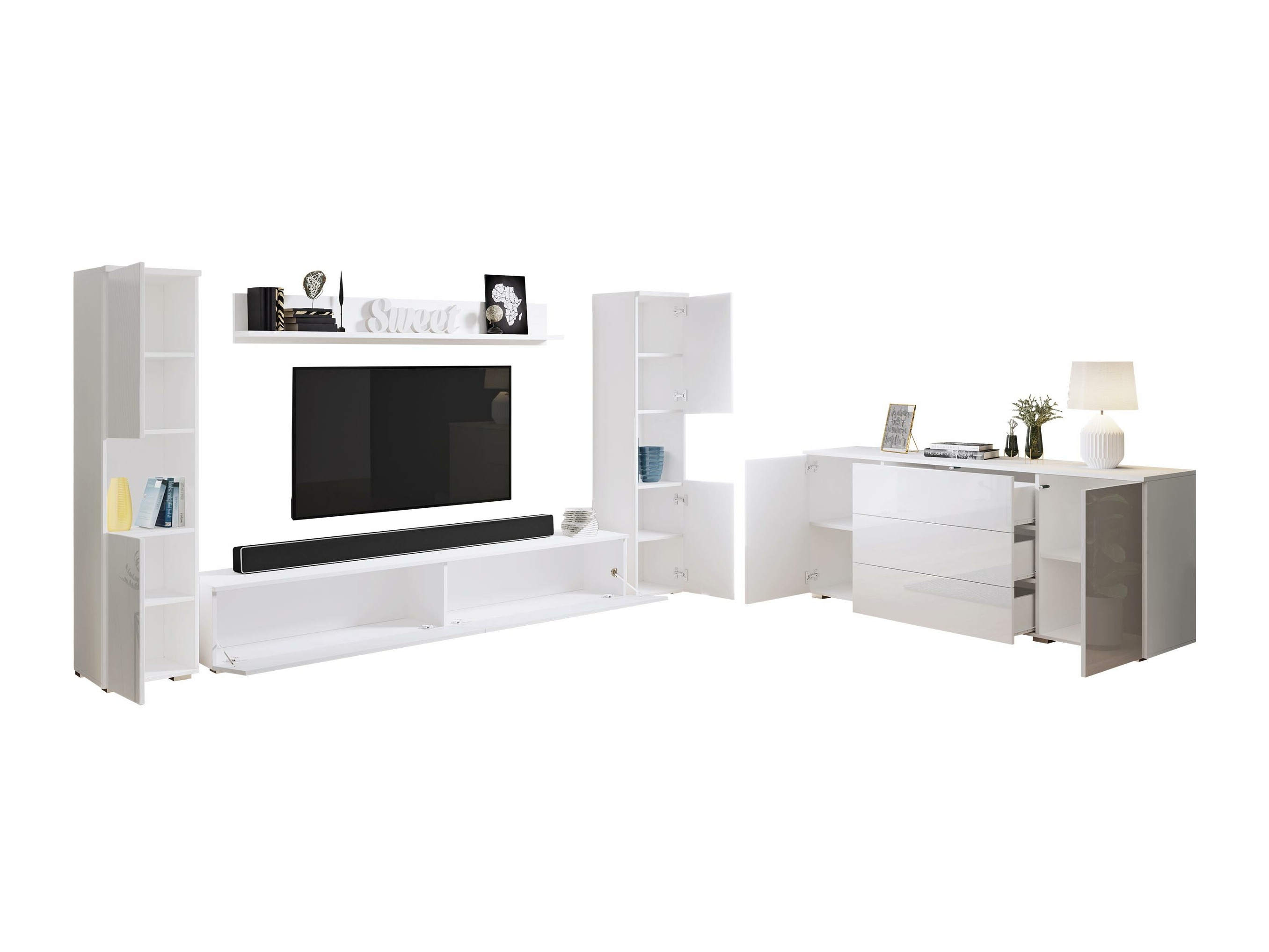 Conjunto para sala de estar Sarasota 133 (Branco + Branco brilhante)