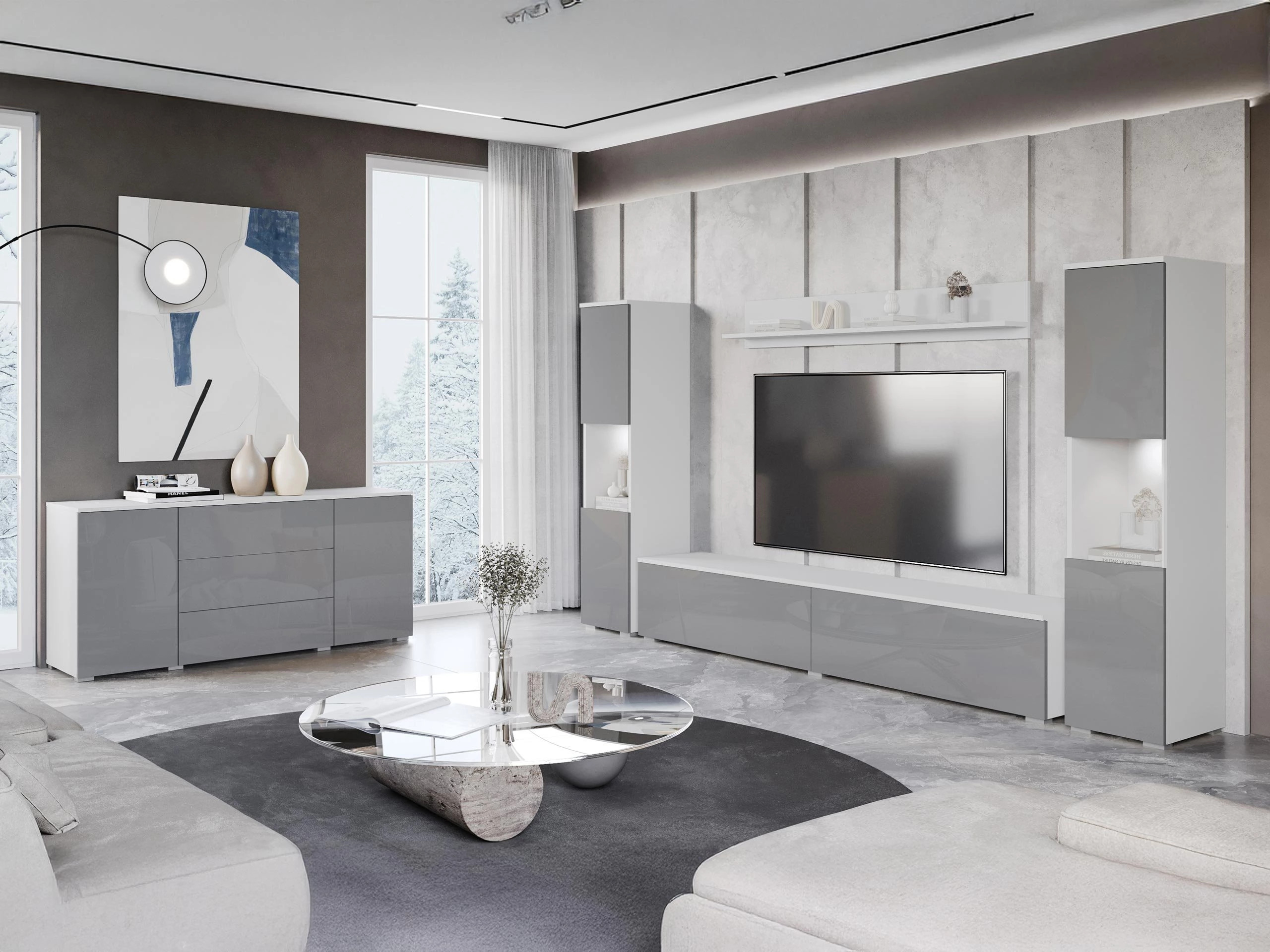 Conjunto para sala de estar Sarasota 133 (Branco + Branco brilhante)