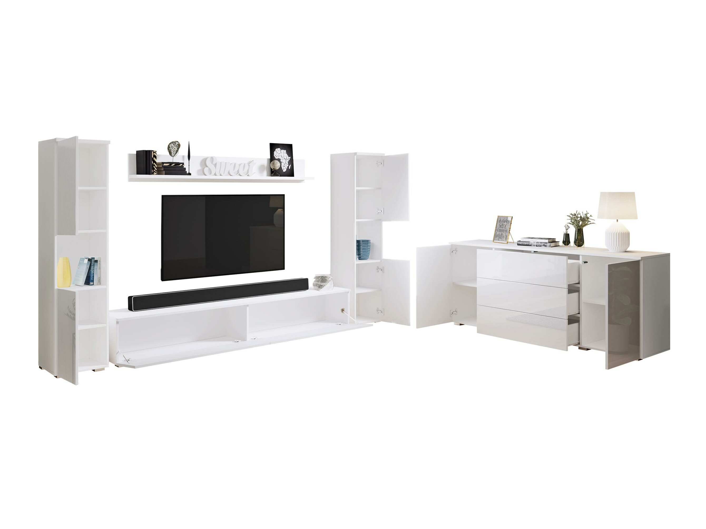 Conjunto para sala de estar Sarasota 133 (Branco + Branco brilhante)