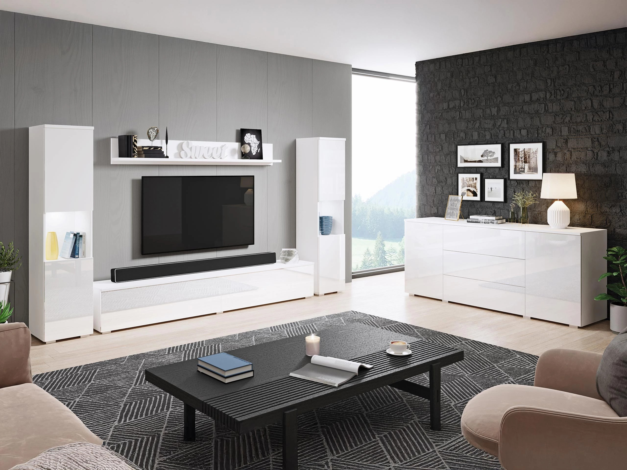 Conjunto para sala de estar Sarasota 133 (Branco + Branco brilhante)